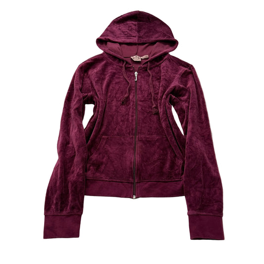 Vintage Juicy Couture Women Deep Burgundy Velour Zip-Up Hoodie Loungewear Size L