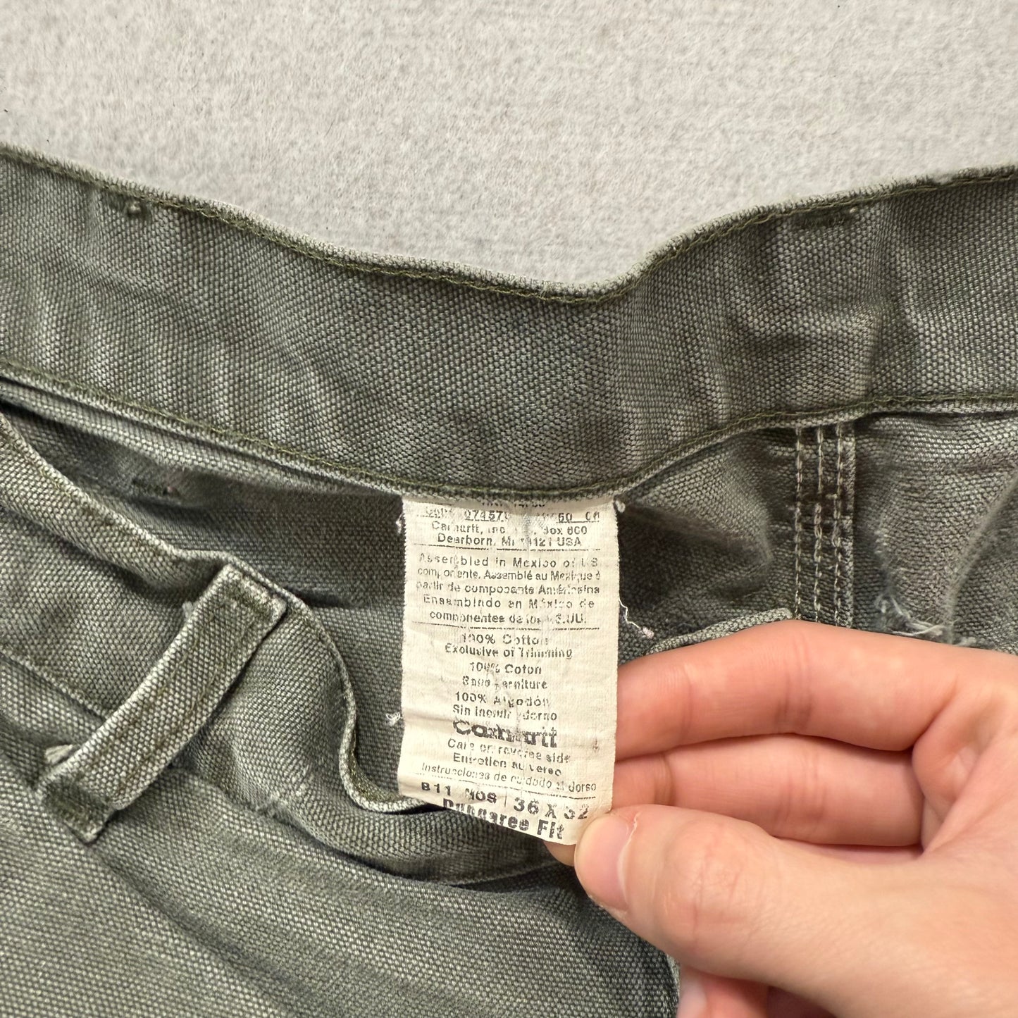 Carhartt Men's Moss Green Cotton Carpenter Pants Tool Pockets Workwear Waist 36