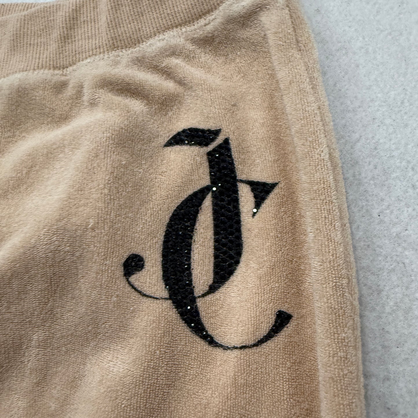 Juicy Couture Women's Beige Terry Cloth Track Pants Drawstring JC Logo Size XL