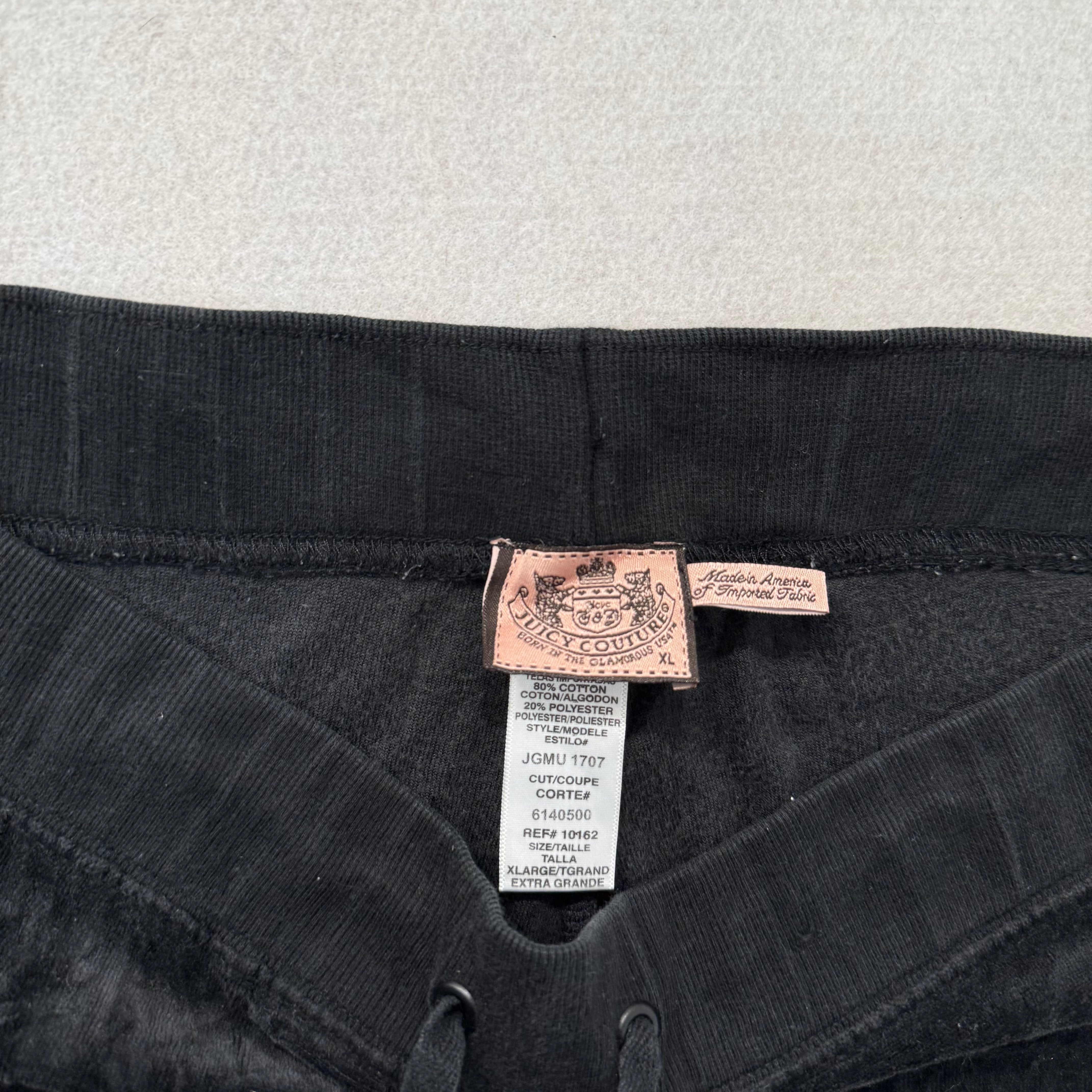 Vintage Juicy Couture Black Drawstring Flare Velour Pants Fly-Front Waistband Size XL