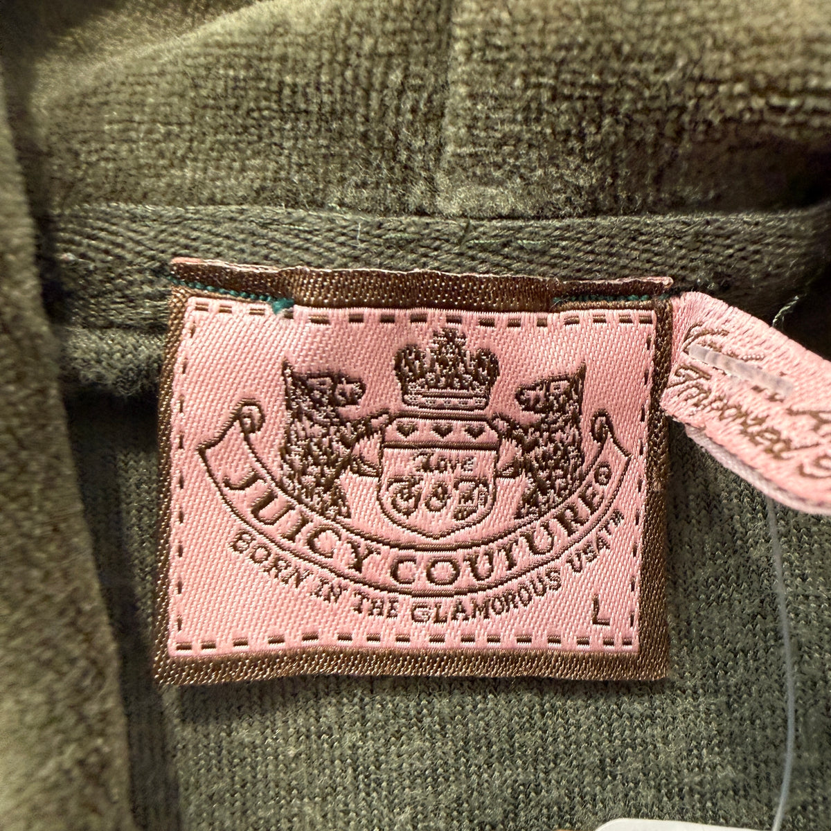Vintage Juicy Couture Scottie Dogs Women Olive Green Velour Zip-Up Hoodie Size L