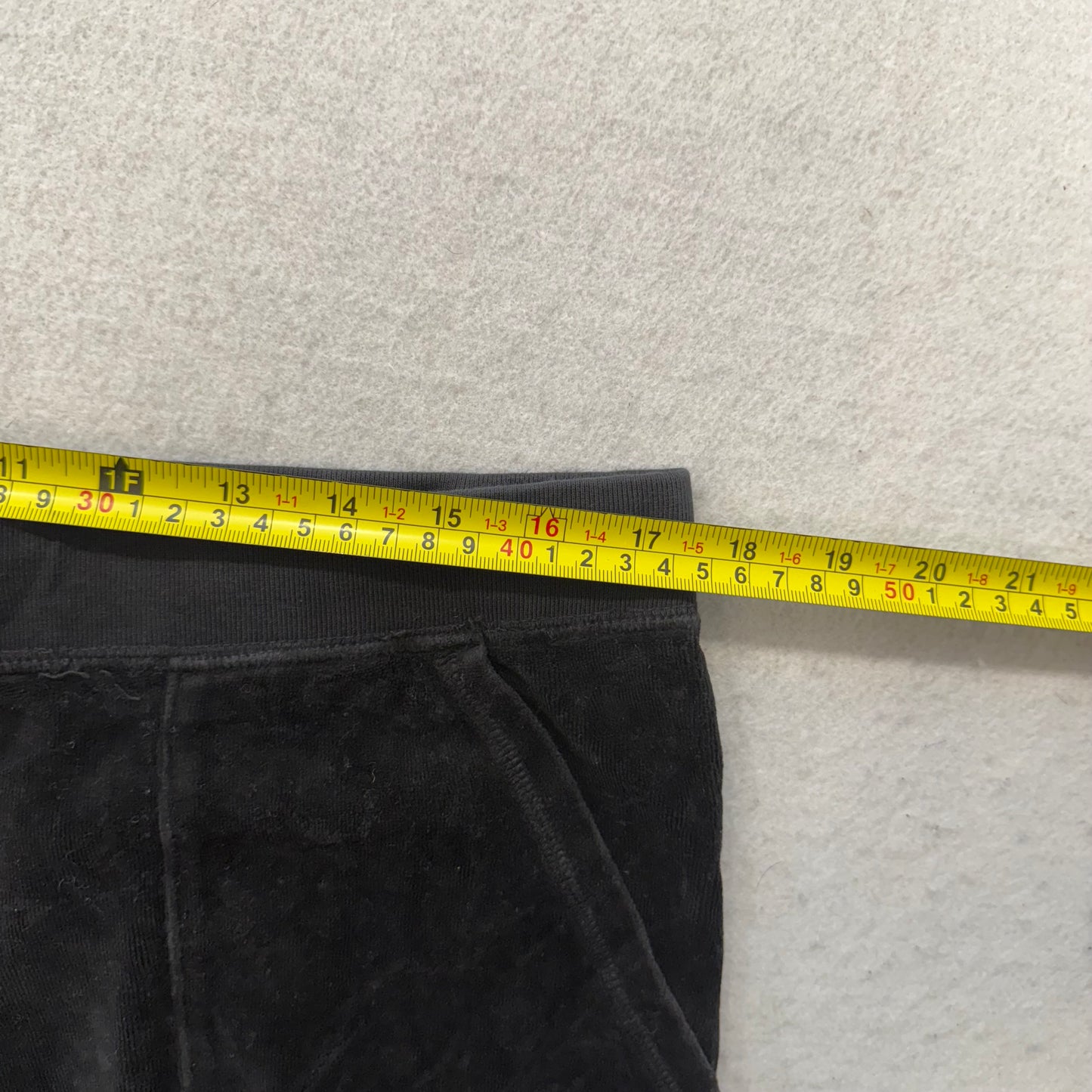 Vintage Juicy Couture Women's Black Velour Flared Track Pant Snap Pockets Size L
