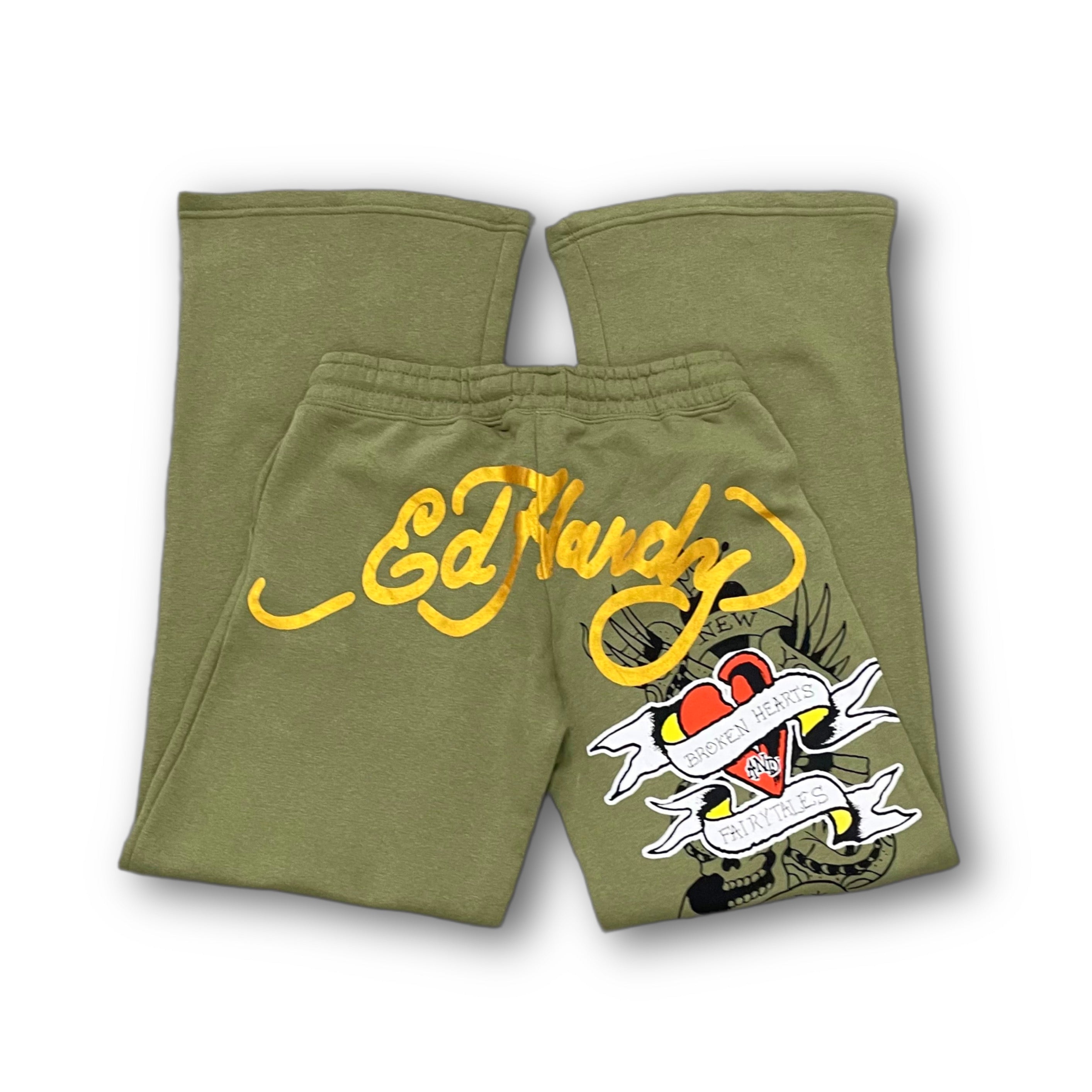 ED HARDY “Broken Hearts” SAGE FLARED PANTS