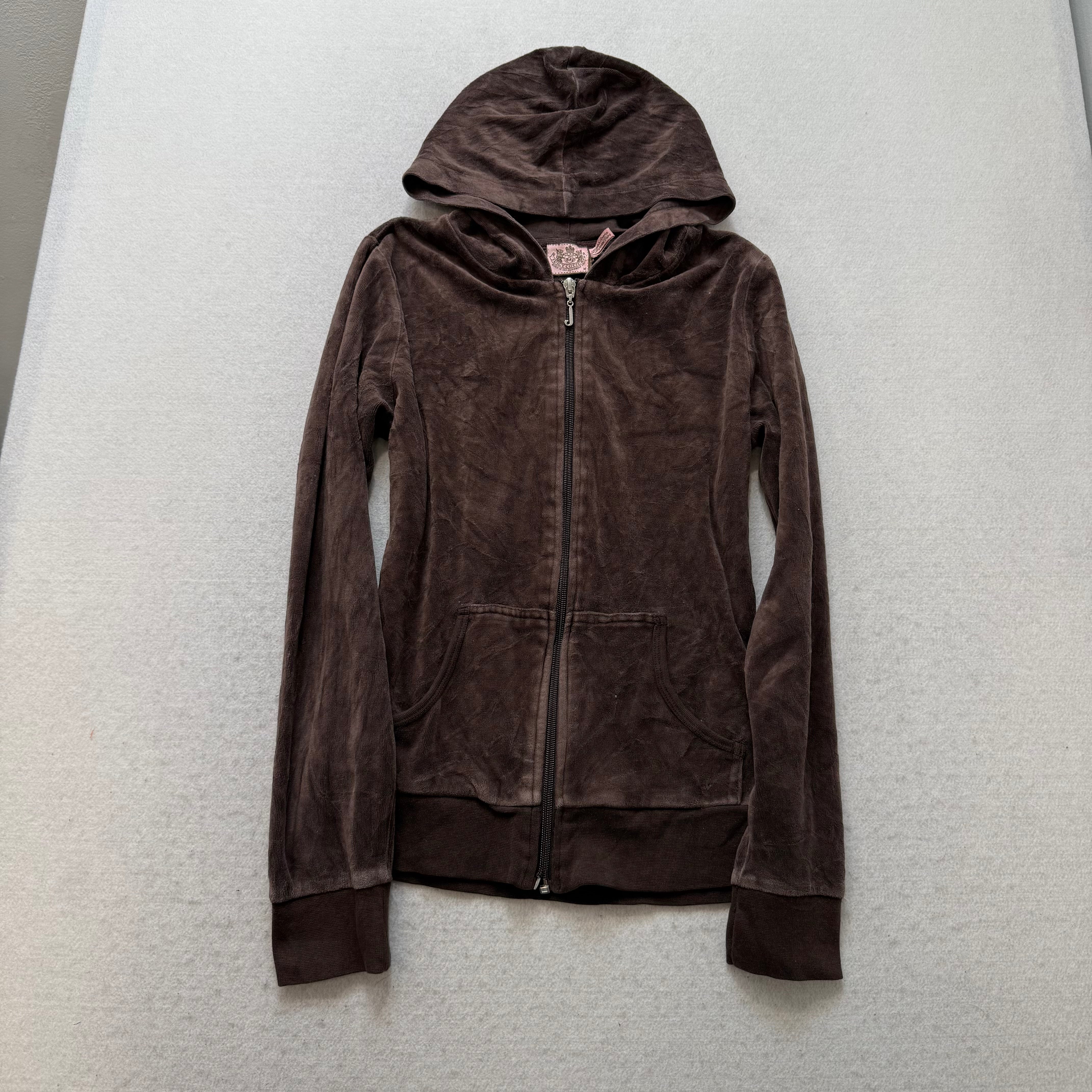 Juicy Couture Brown Velour Tracksuit Set Zip Up Hoodie & Flared Pant Y2K Size M