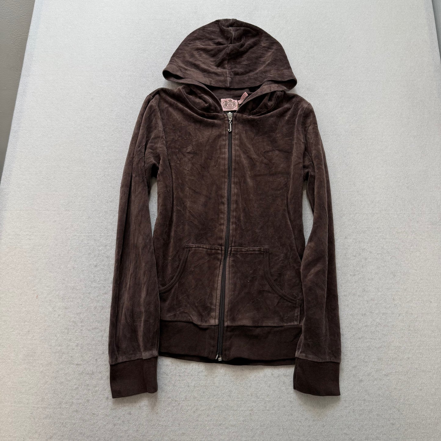 Juicy Couture Brown Velour Tracksuit Set Zip Up Hoodie & Flared Pant Y2K Size M