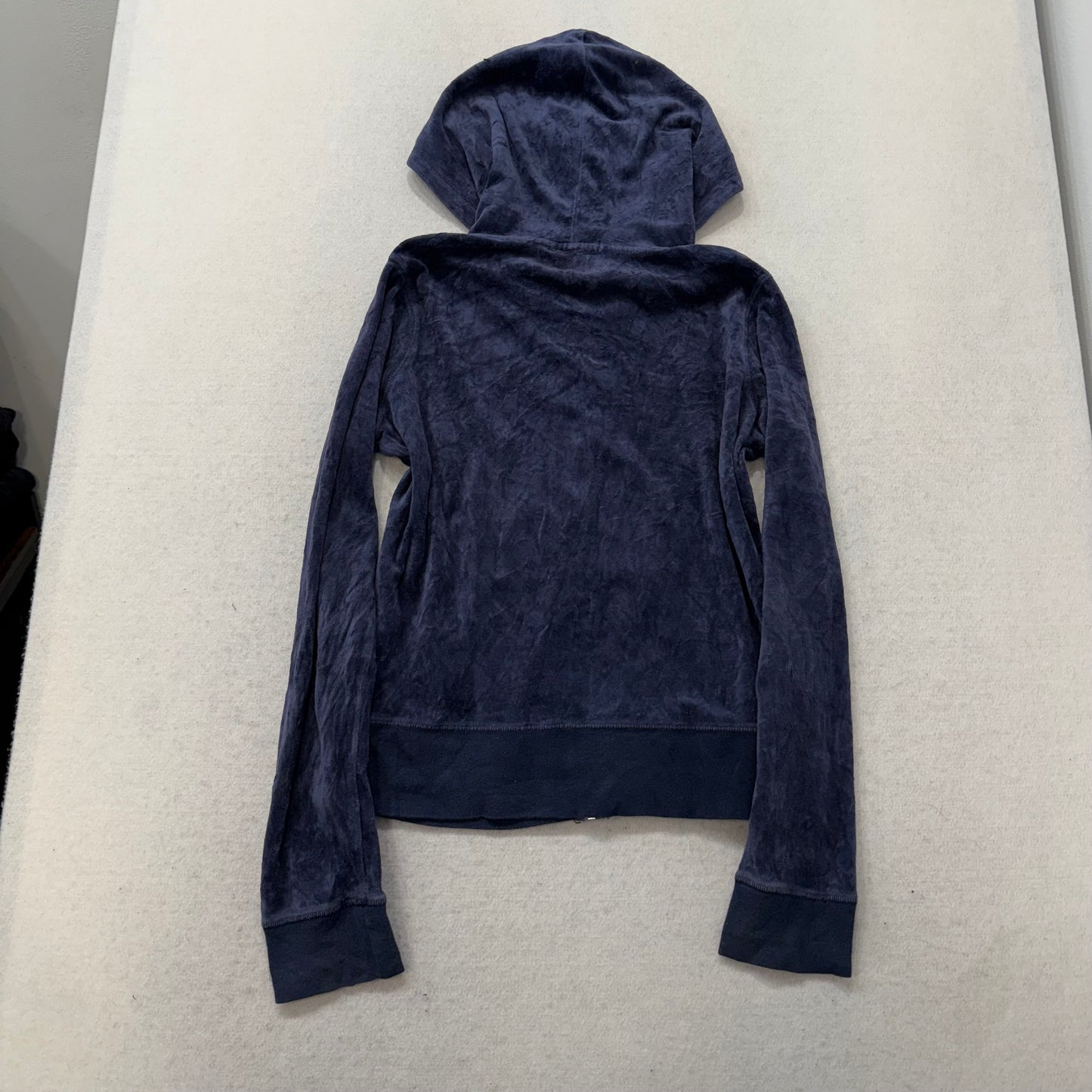 Juicy Couture Navy Blue Velour Tracksuit Set Zip Up Hoodie & Flared Pant Size S
