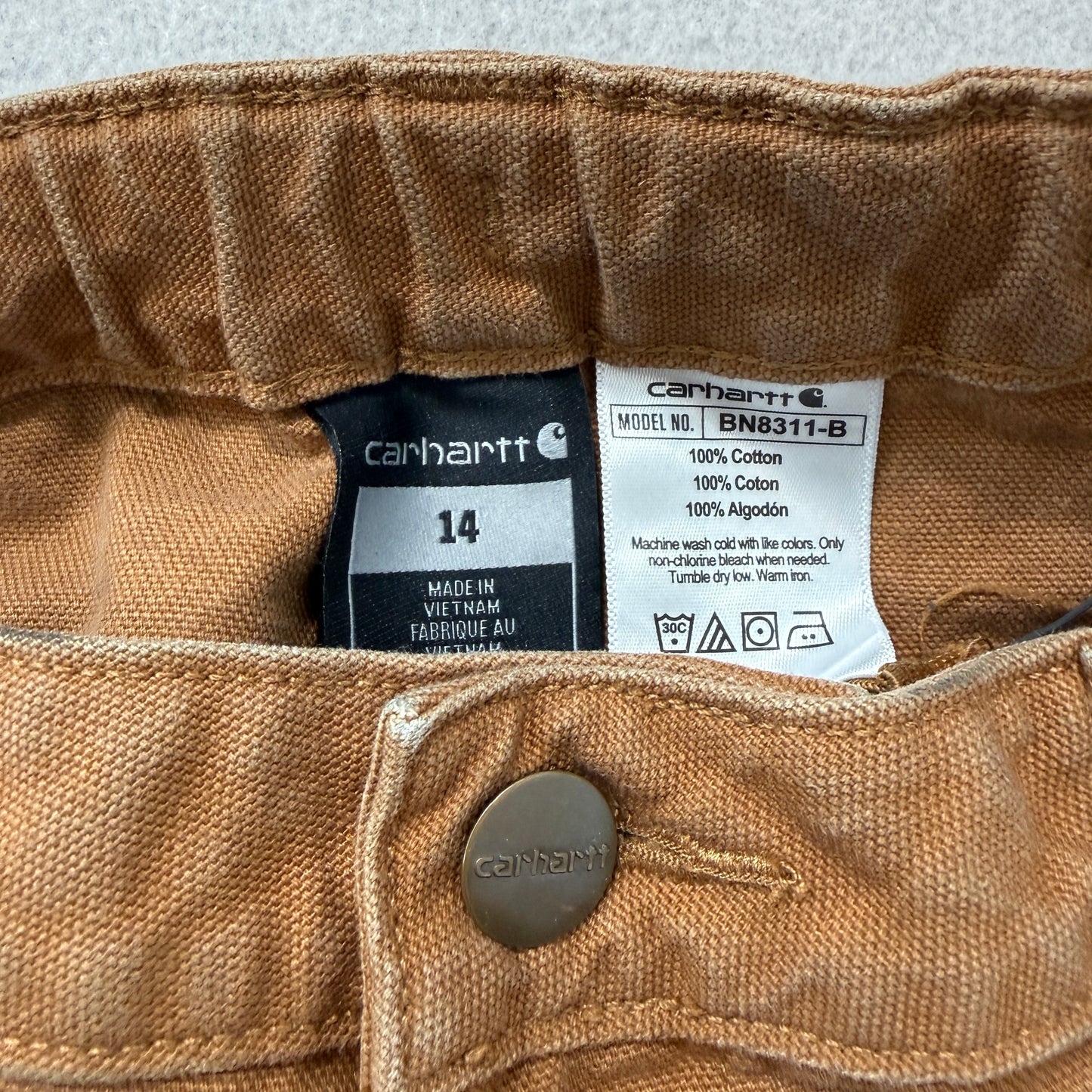Carhartt Men's Brown Canvas Carpenter Pants Pockets Classic Logo Relaxed Size 14