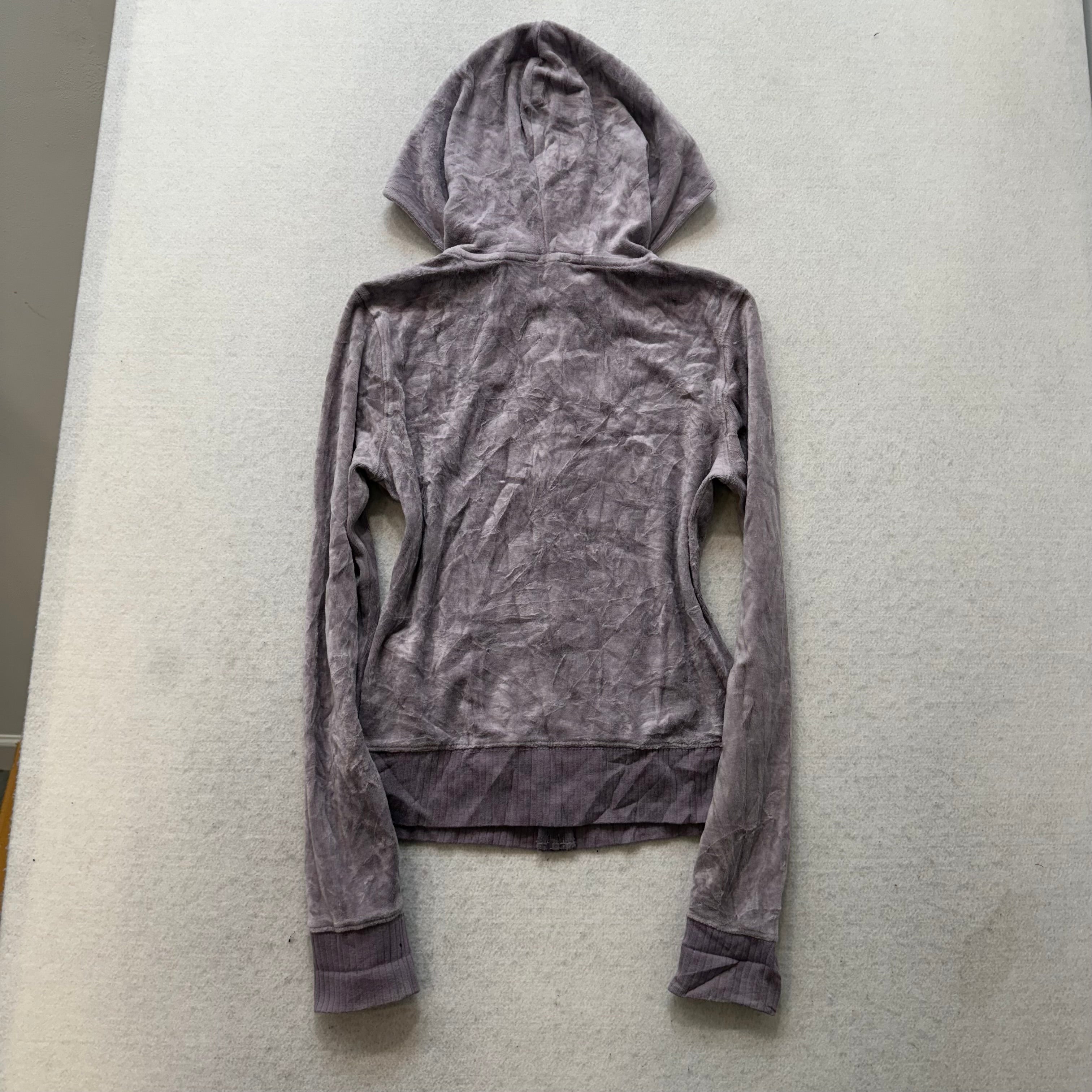 Vintage Juicy Couture Women's Gray Velour Zip-Up Hoodie Kangaroo Pockets Size S