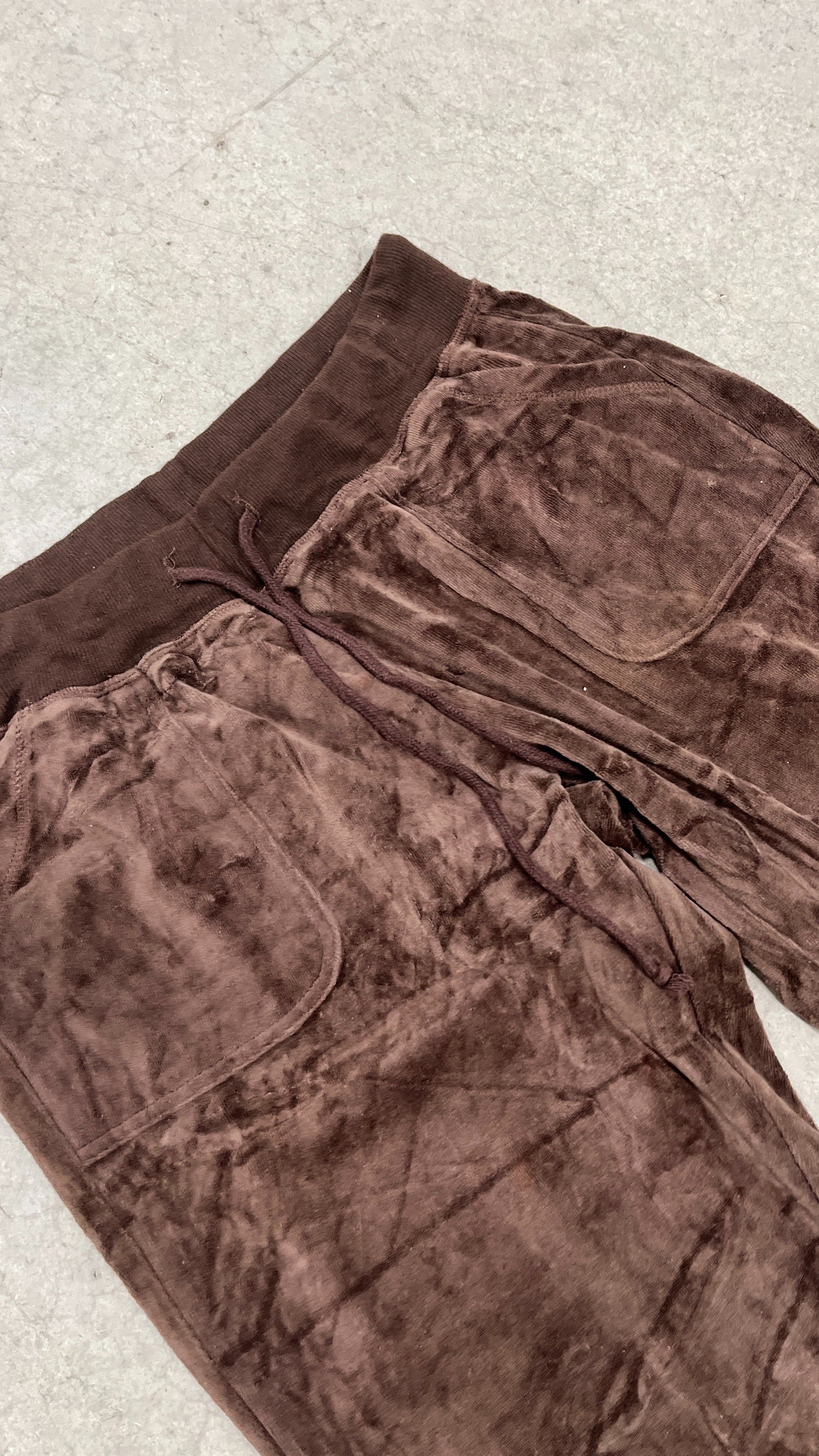 Vintage Brown Juicy Couture Velour Back Snap Pocket Wide Leg Pants Size M