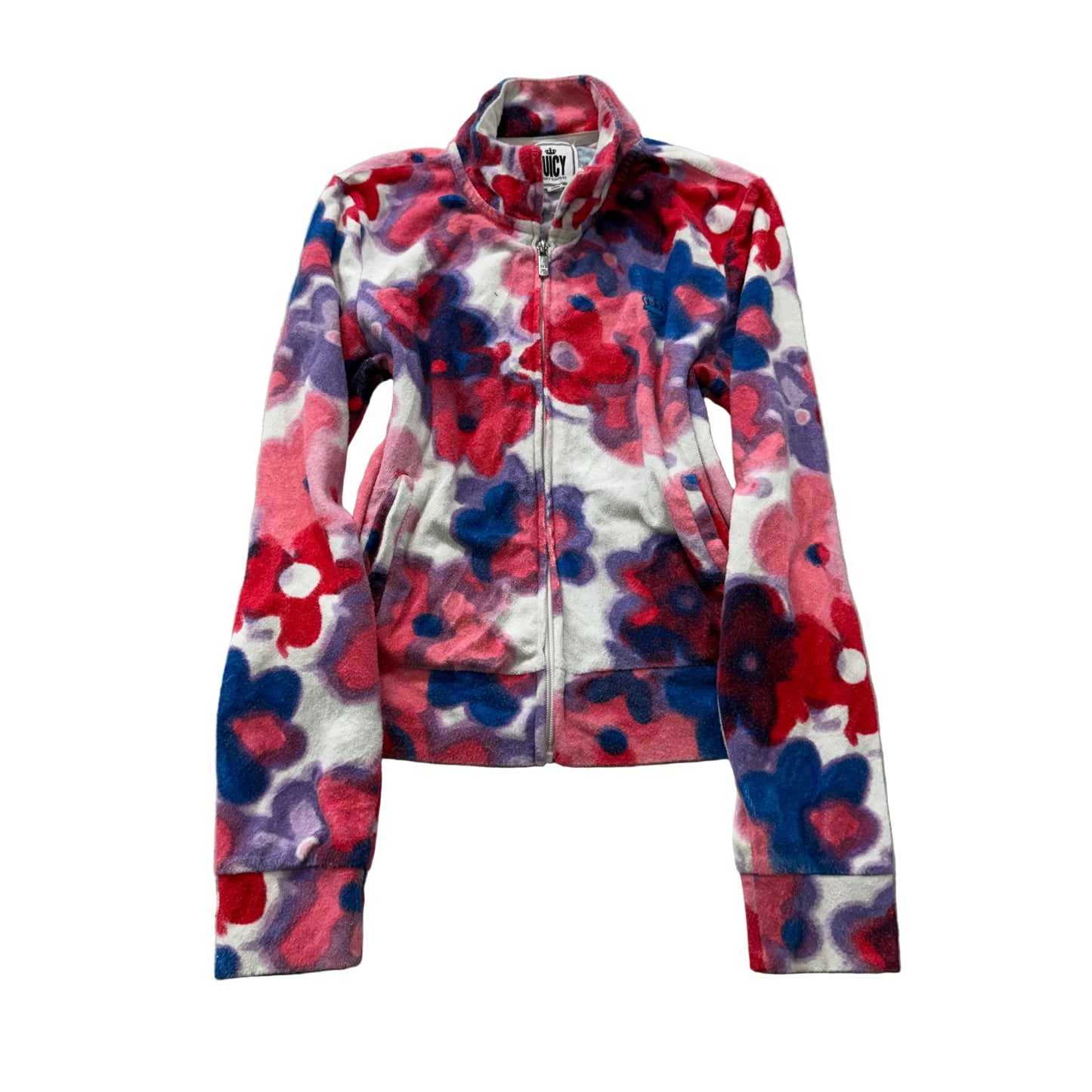 Juicy Couture Women's Multicolor Floral Print Velour Zip-Up Track Jacket Size M
