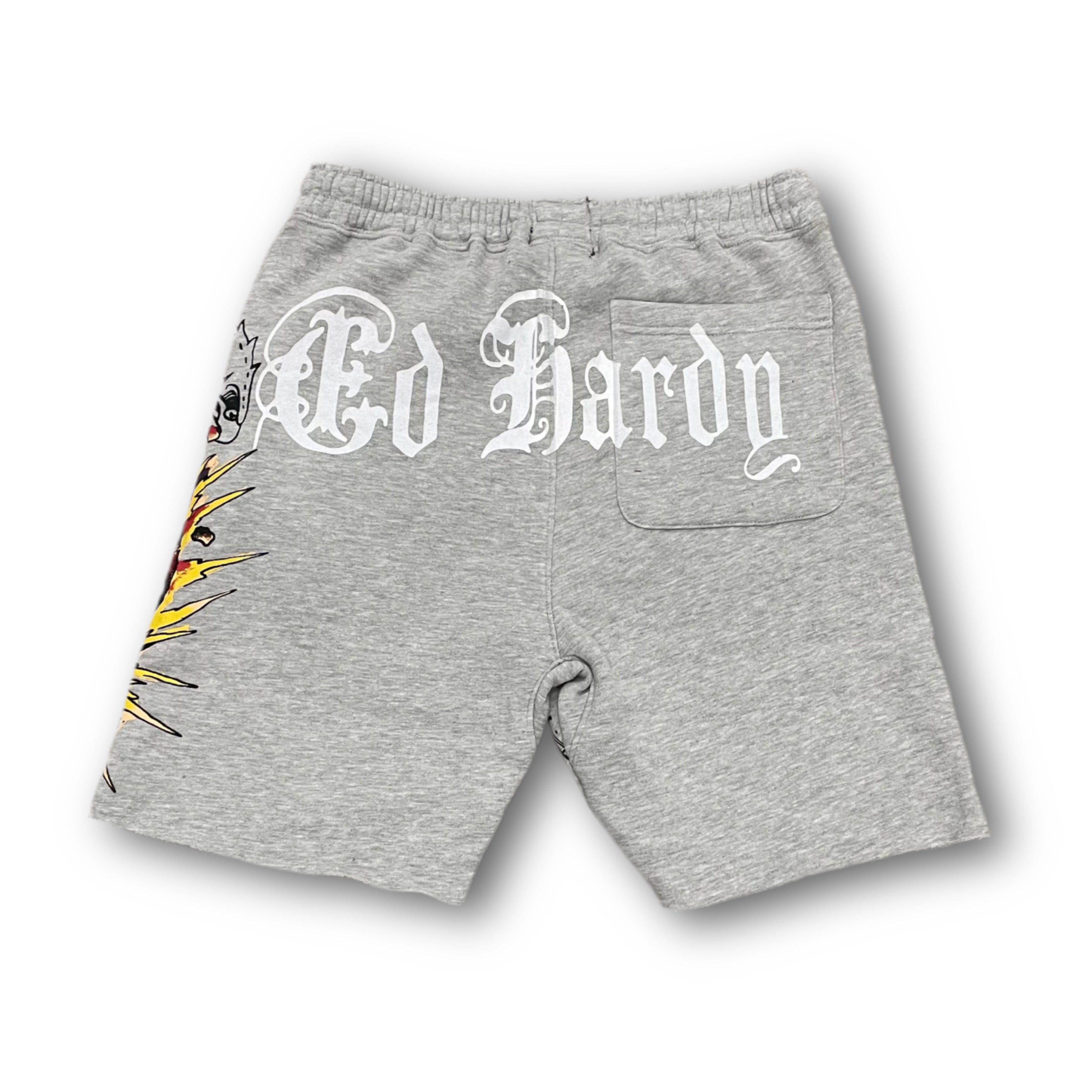 ED HARDY “Death Or Glory” GREY FLEECE SHORTS