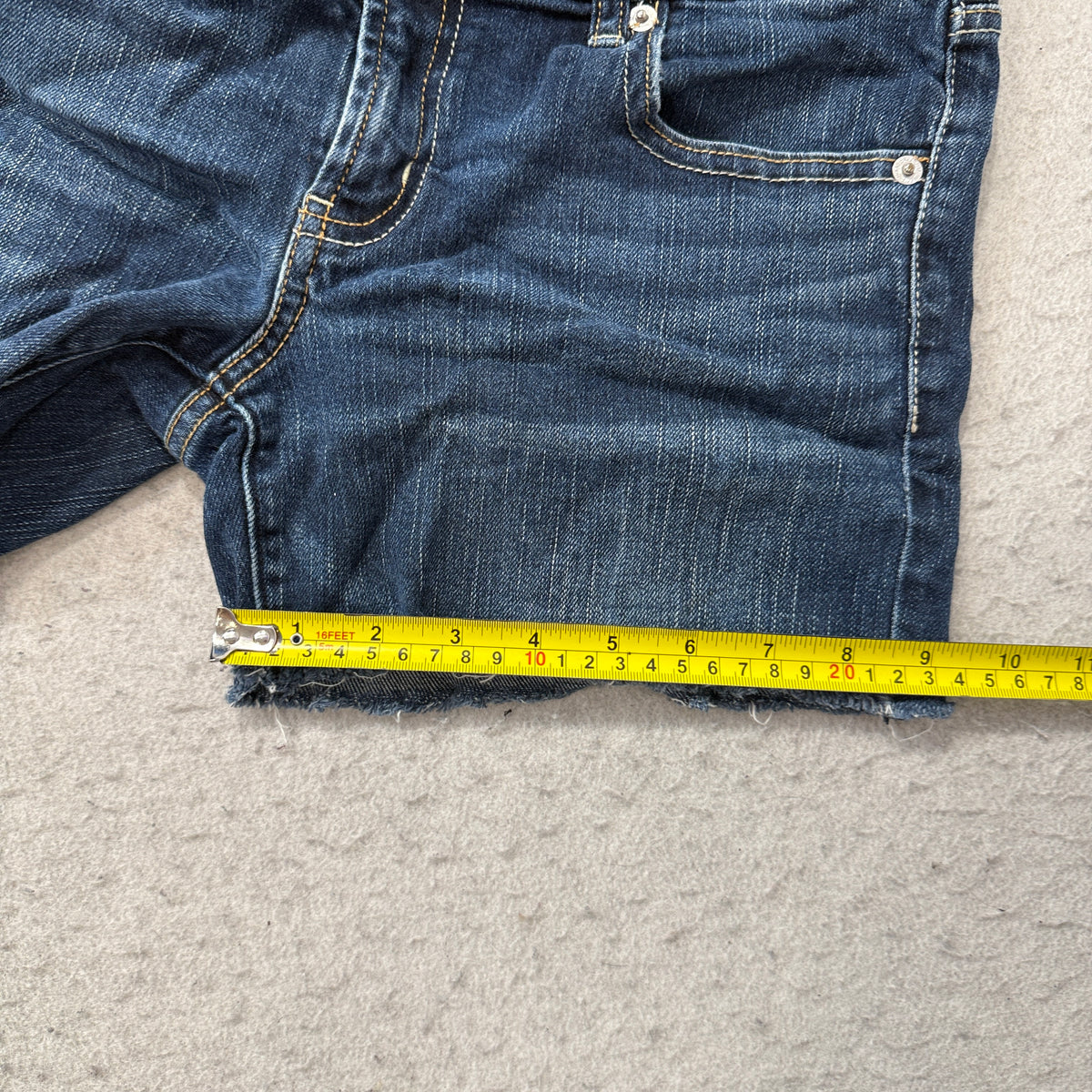 American Eagle Favorite Boyfriend Stretch Denim Cutoff Shorts Dark Wash Size 10 photo 5