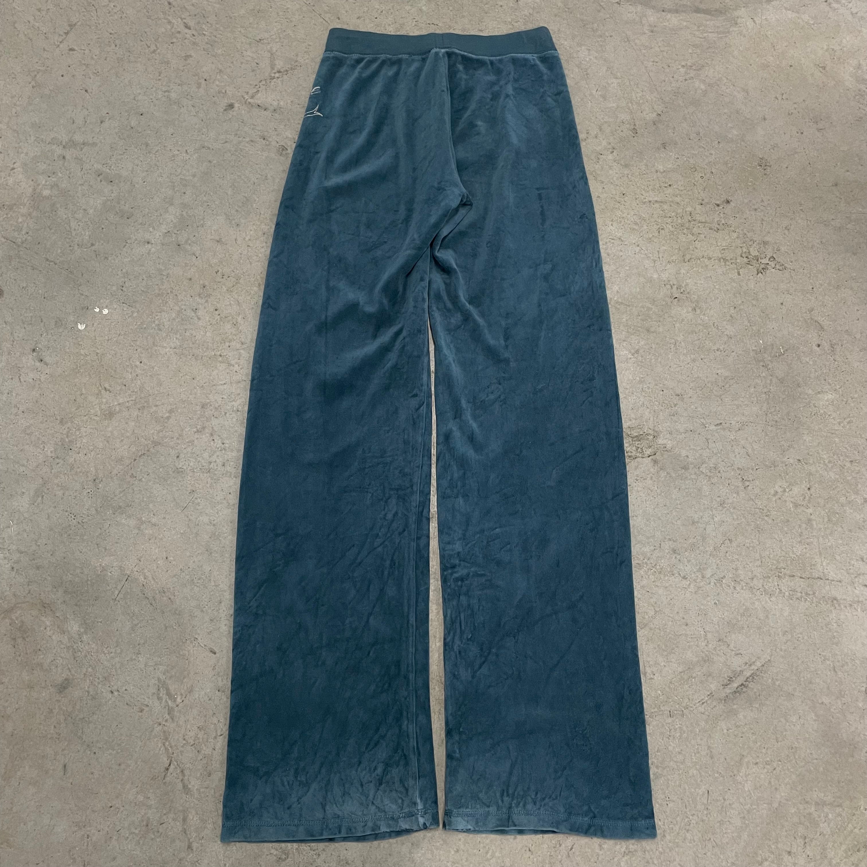 Vintage Juicy Couture Teal Velour Pants “Pure Couture” Design Size S