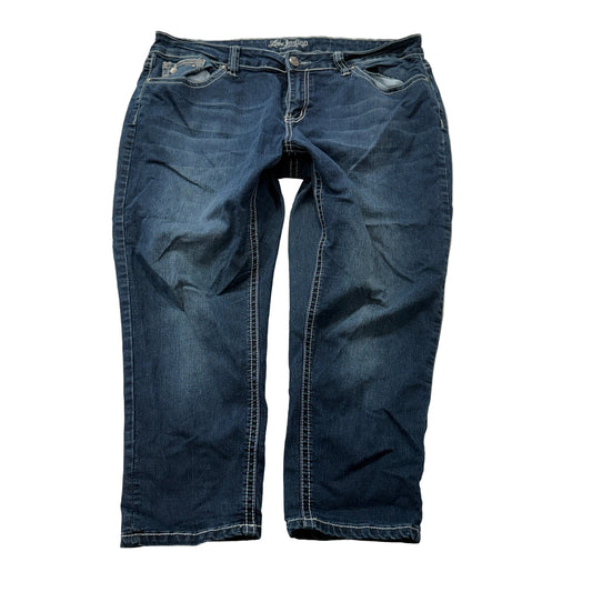 Love Indigo Premium Capri Jeans Women's Dark Wash Embellished Fleur Pockets Size 14 photo 1