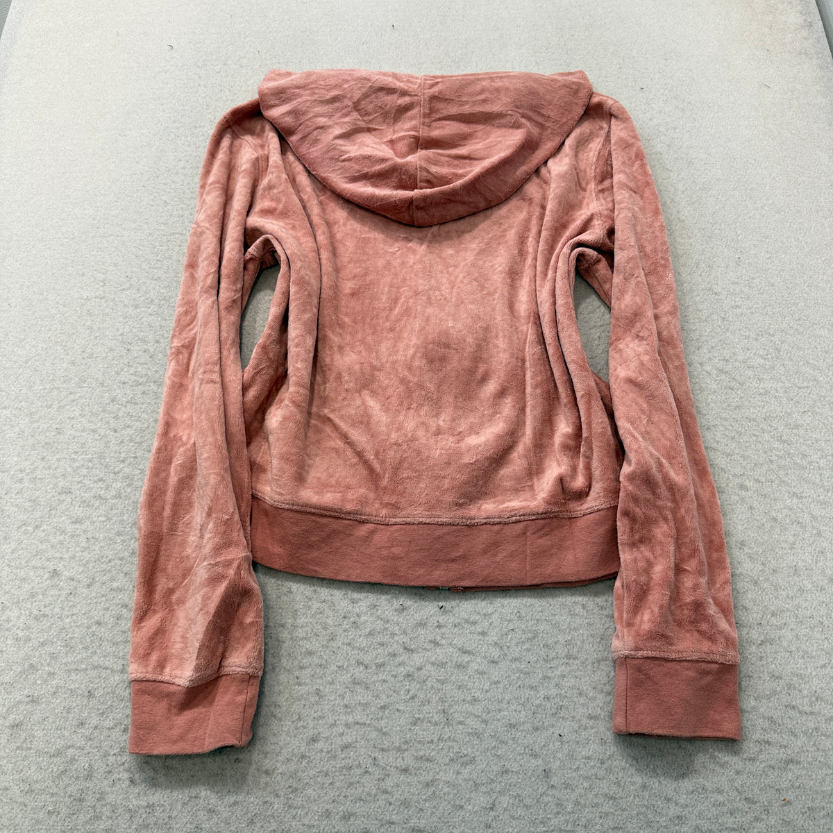 Juicy Couture Women's Coral Velour Zip-Up Hoodie Pockets Loungewear Y2K Size XL