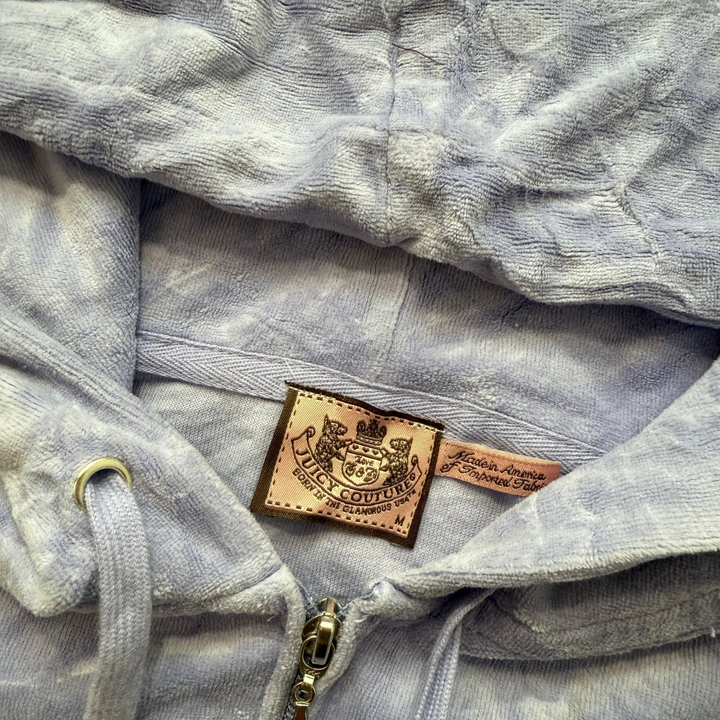 Juicy Couture Los Anglos Lavender Velour Zip-Up Hoodie Rhinestone Pockets Size M