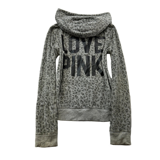 Victoria's Secret PINK Women's Grey Velour Zip-Up Hoodie Leopard Print Size M