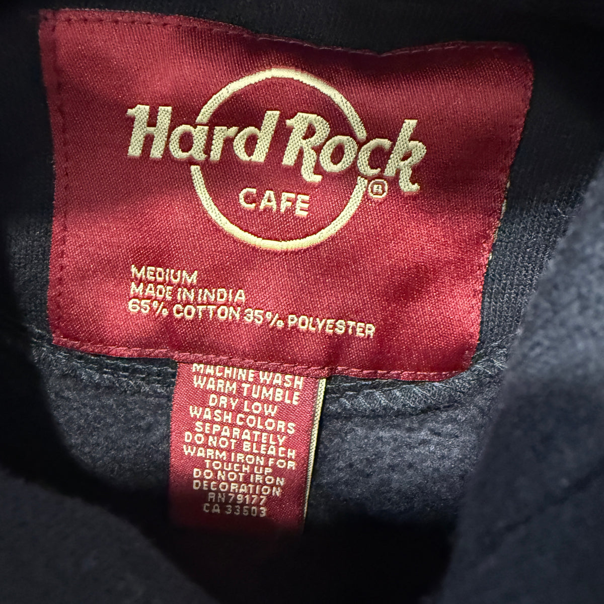 Hard Rock Cafe hoodie brand tag