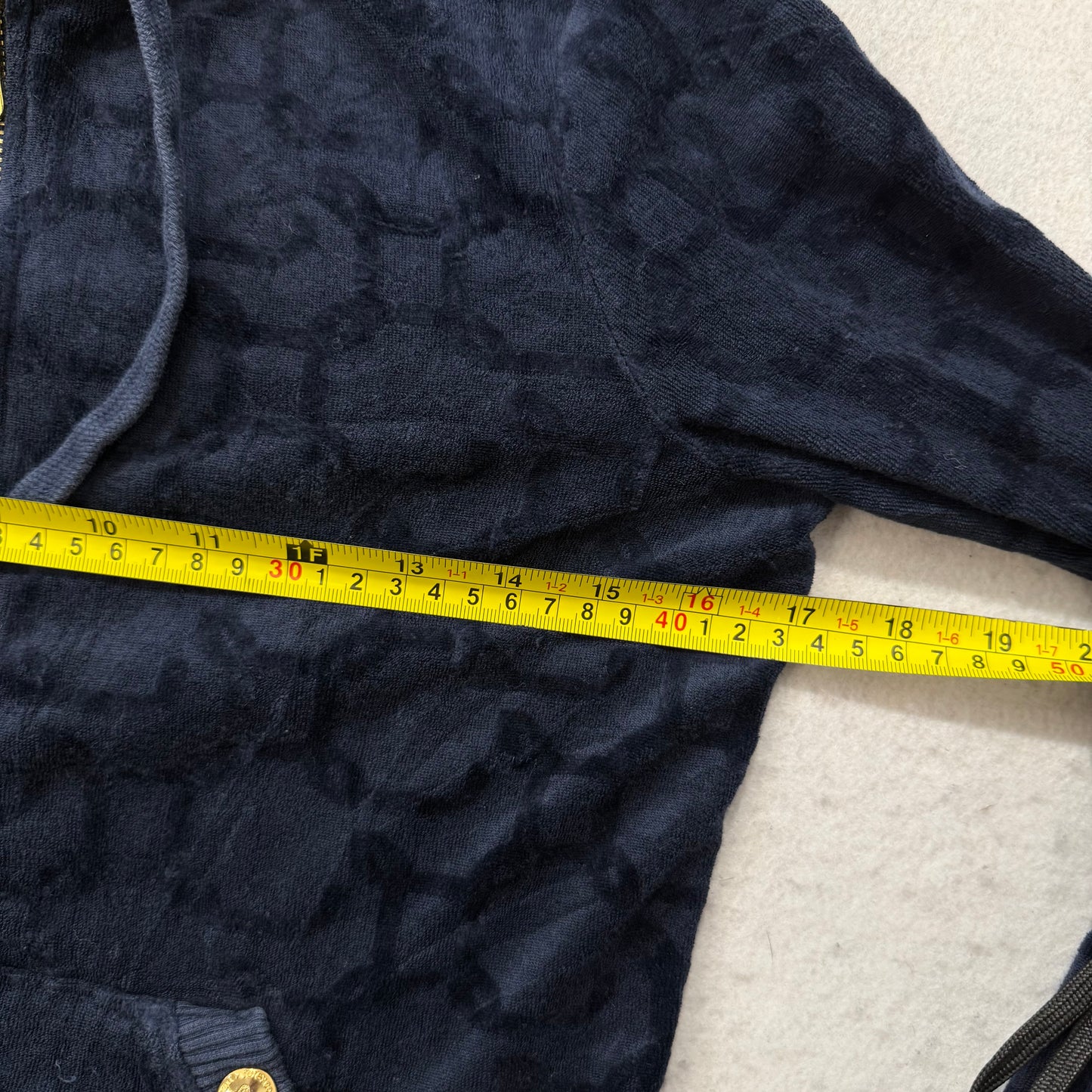 Vintage Juicy Couture Women Navy Terrycloth Butterfly Print Zip-Up Hoodie Size S