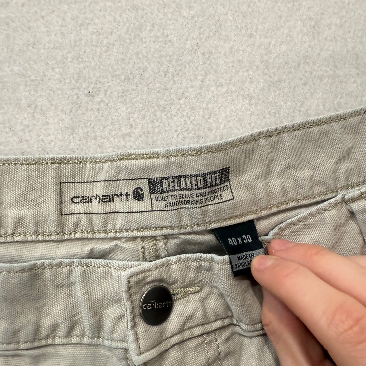 Carhartt Men Pale Slate Cotton Relaxed Fit Carpenter Pants Tool Pockets Waist 40