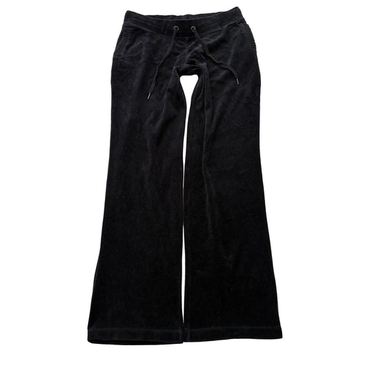 Vintage Juicy Couture Women's Black Velour Flared Track Pants Drawstring Size S