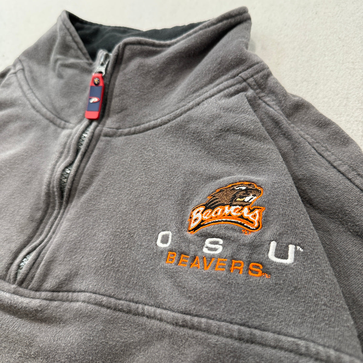 Vintage Pro Player Beavers OSU Men Grey Fleece Quarter Zip Pullover Jacket - 2XL