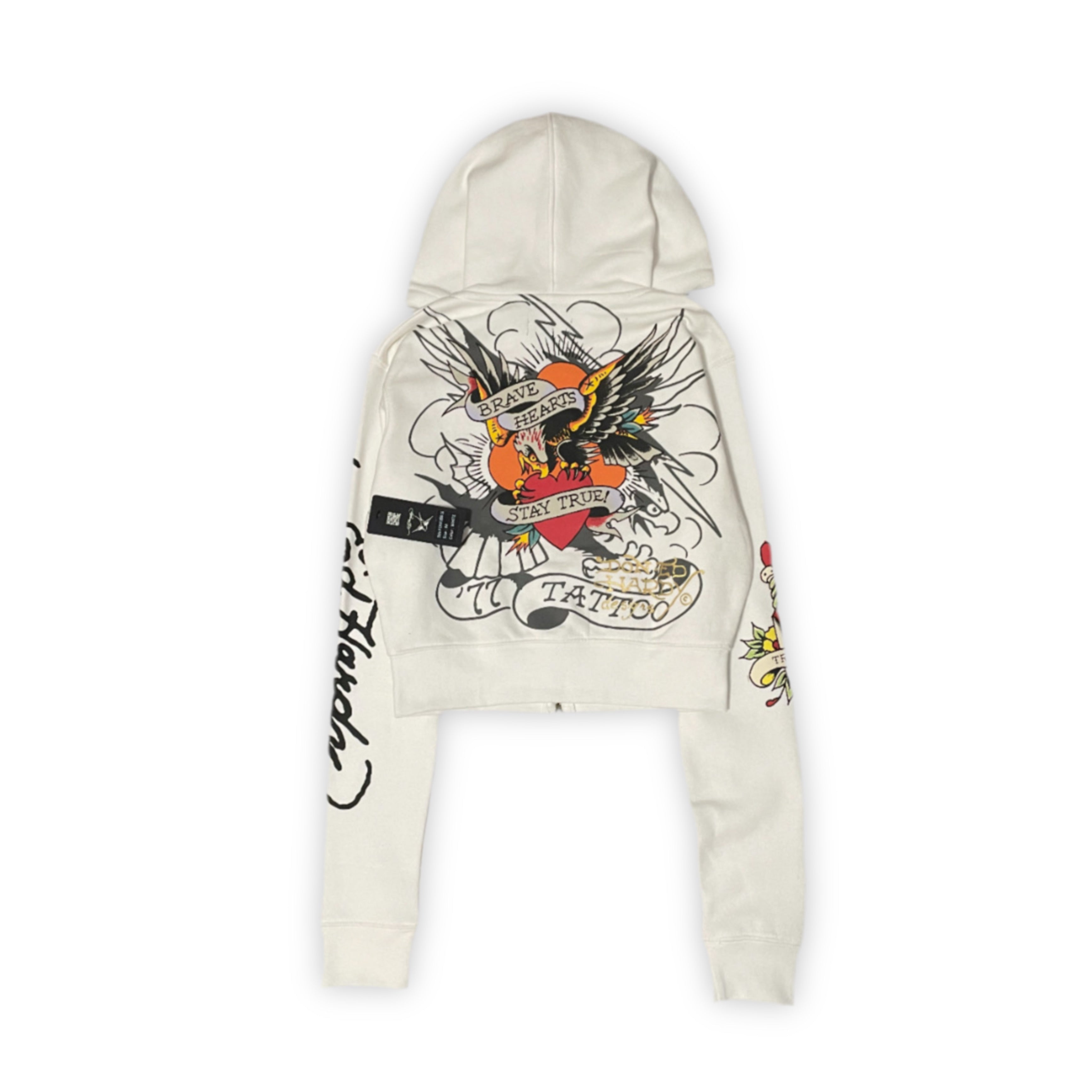 ED HARDY “brave eagle” white cropped zip up hoodie