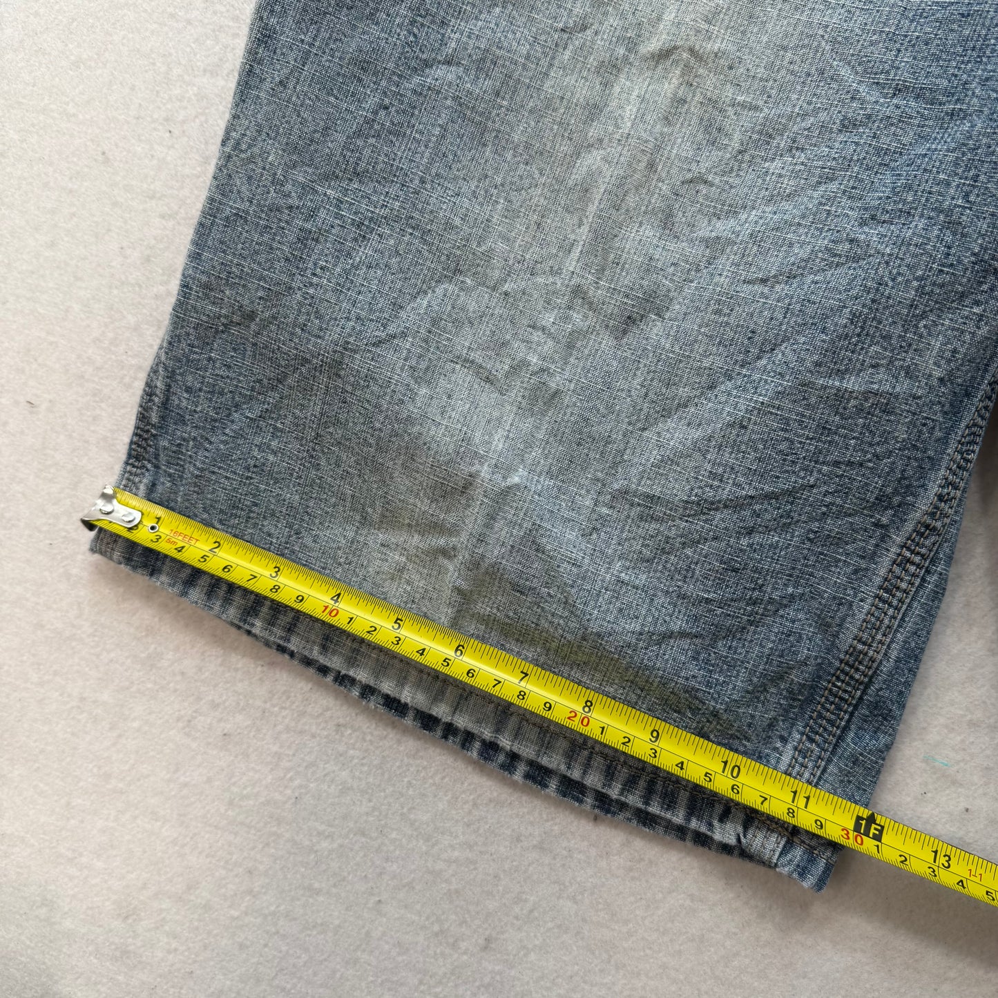 Perry Ellis Men Medium Wash Blue Denim Baggy Carpenter Short Hammer Loop Size 36