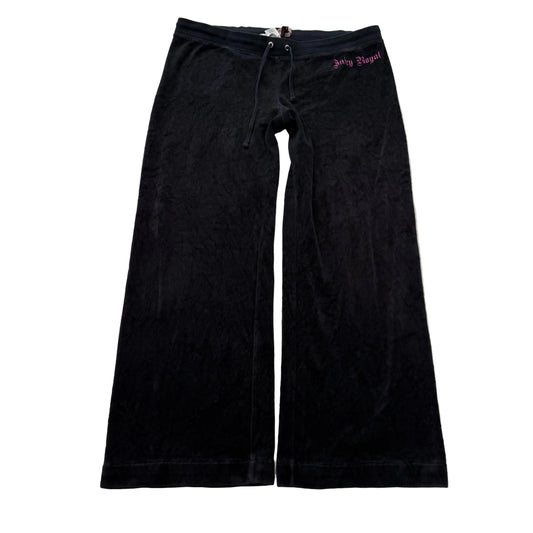 Juicy Couture Women's Black Flared Wide Leg Track Pant Embroidered Logo Size XL