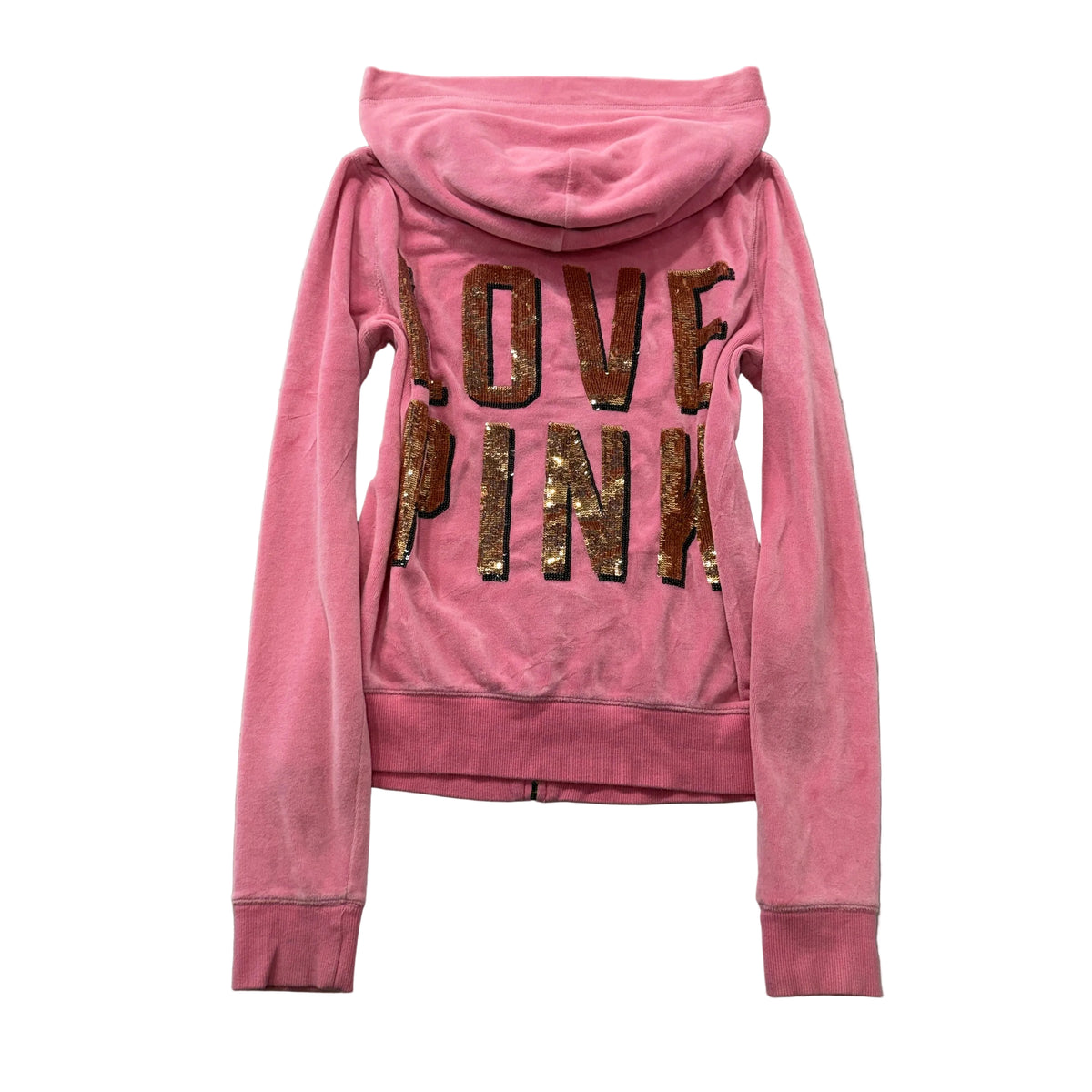 Juicy Couture Women's Pink Velour Zip-Up Hoodie Loungewear Sequin Logo Size M
