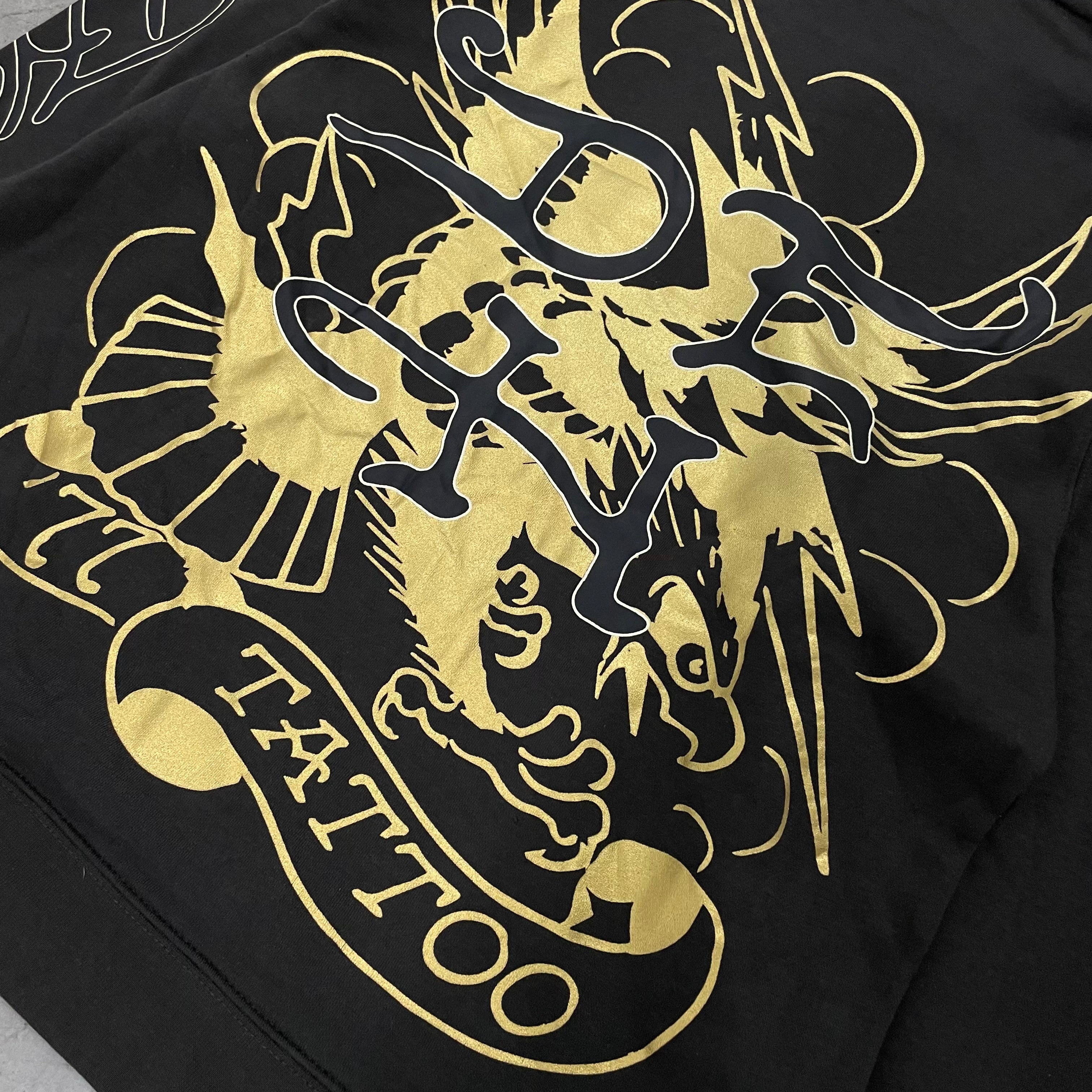 Ed Hardy “Crouching Panther” charcoal & Gold Hoodie
