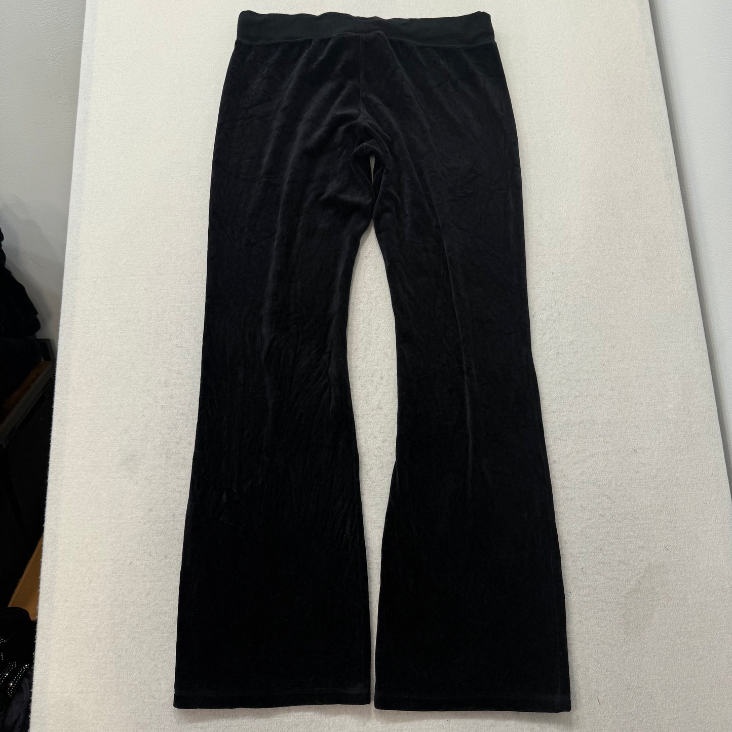 Juicy Couture Black Velour Tracksuit Set Zip Up Hoodie & Flare Pant Logo Size XL