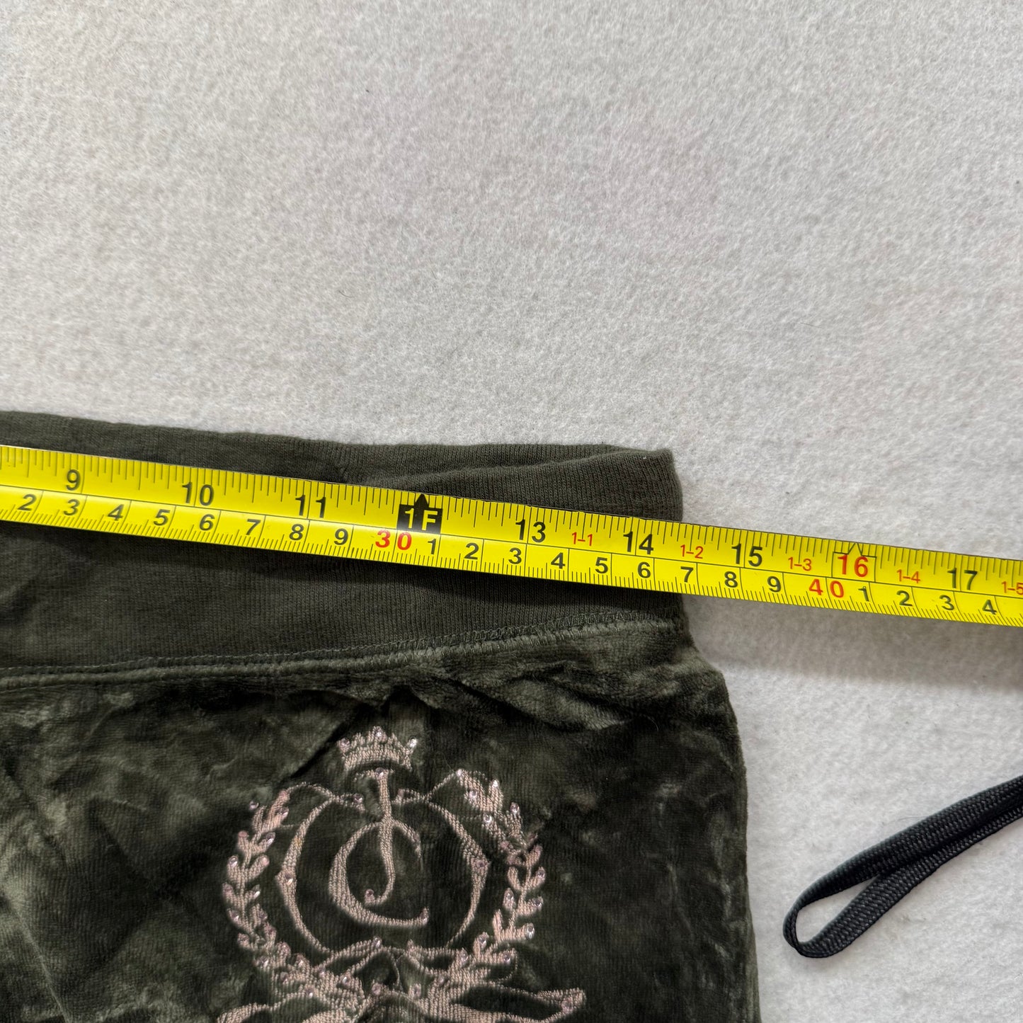 Vintage Juicy Couture Women's Dark Olive Green Velour Flared Track Pant Size L