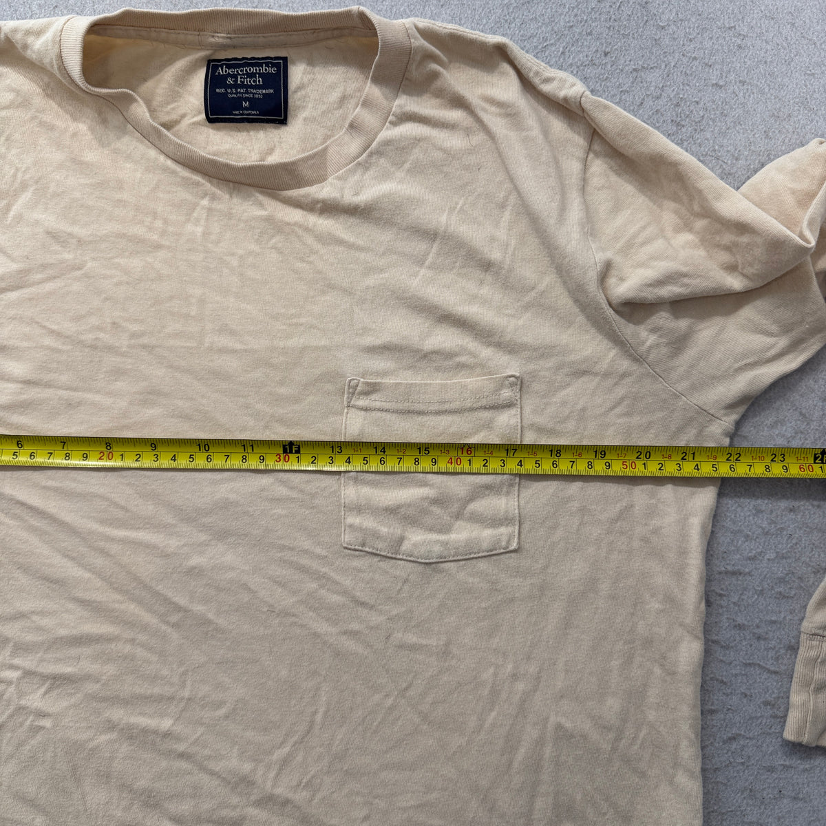 Abercrombie and Fitch cream tee chest measurement