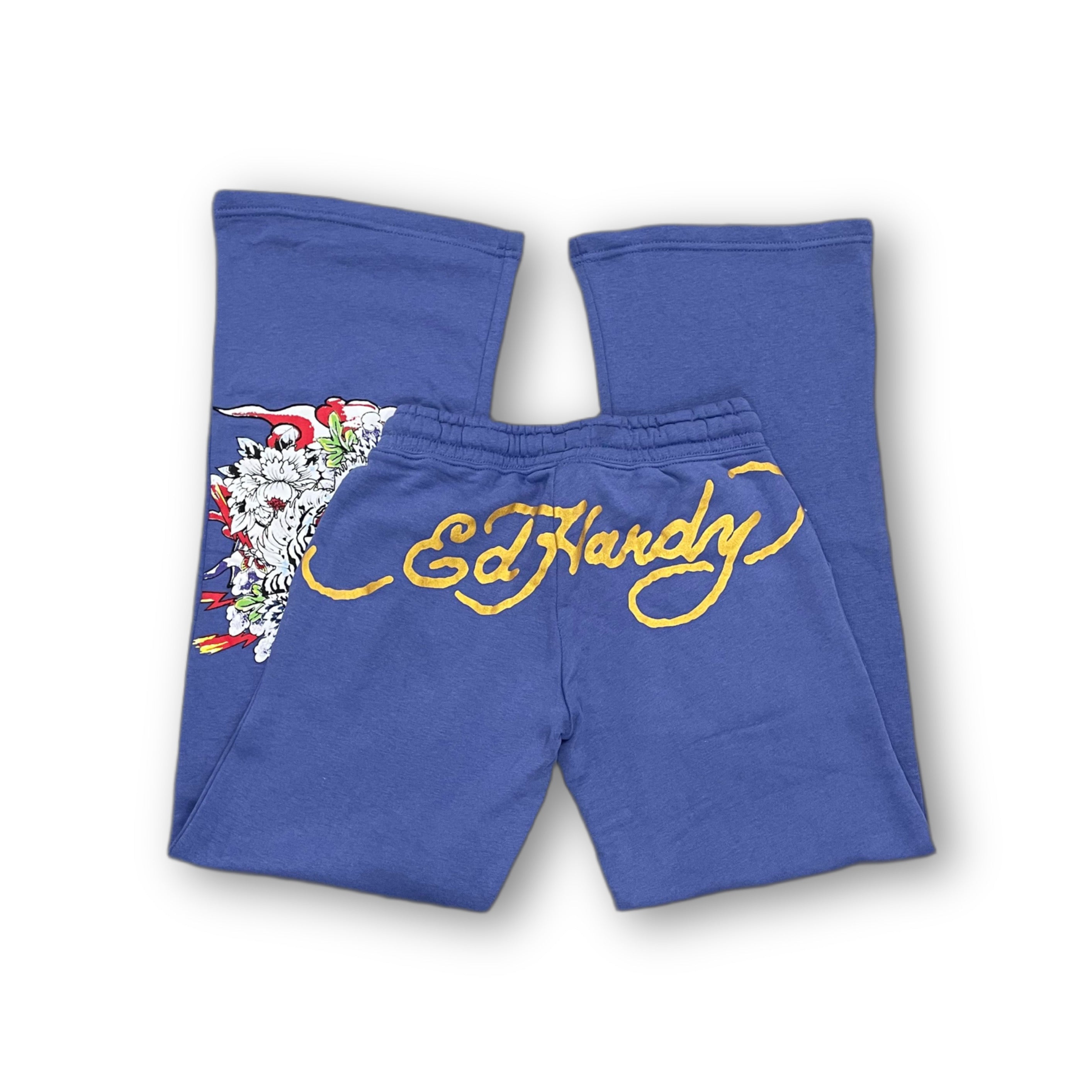 ED HARDY “Tiger Lotus” BLUE FLARE PANTS