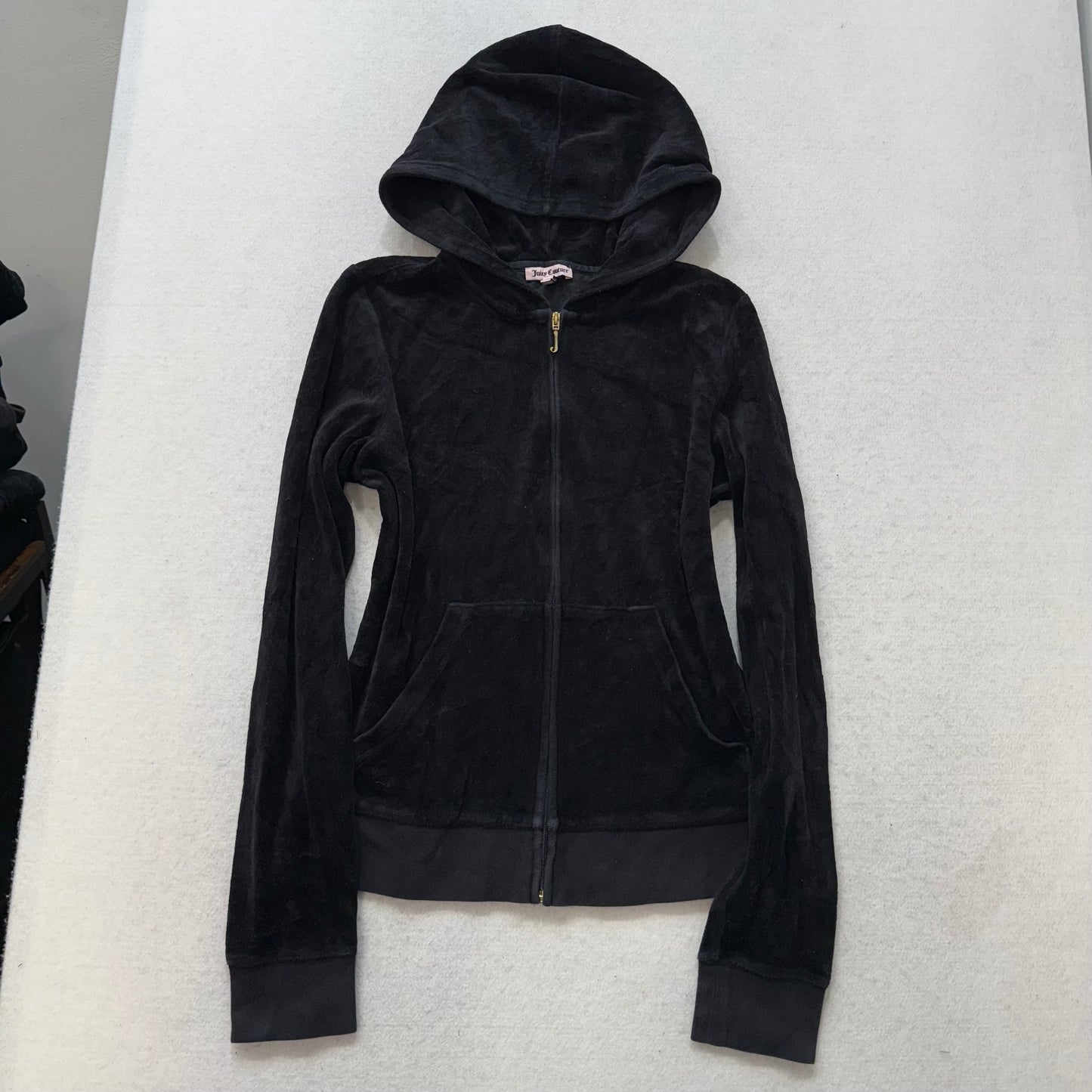 Juicy Couture Women's Black Velour Full Zip Hoodie Loungewear Crown Logo Size L