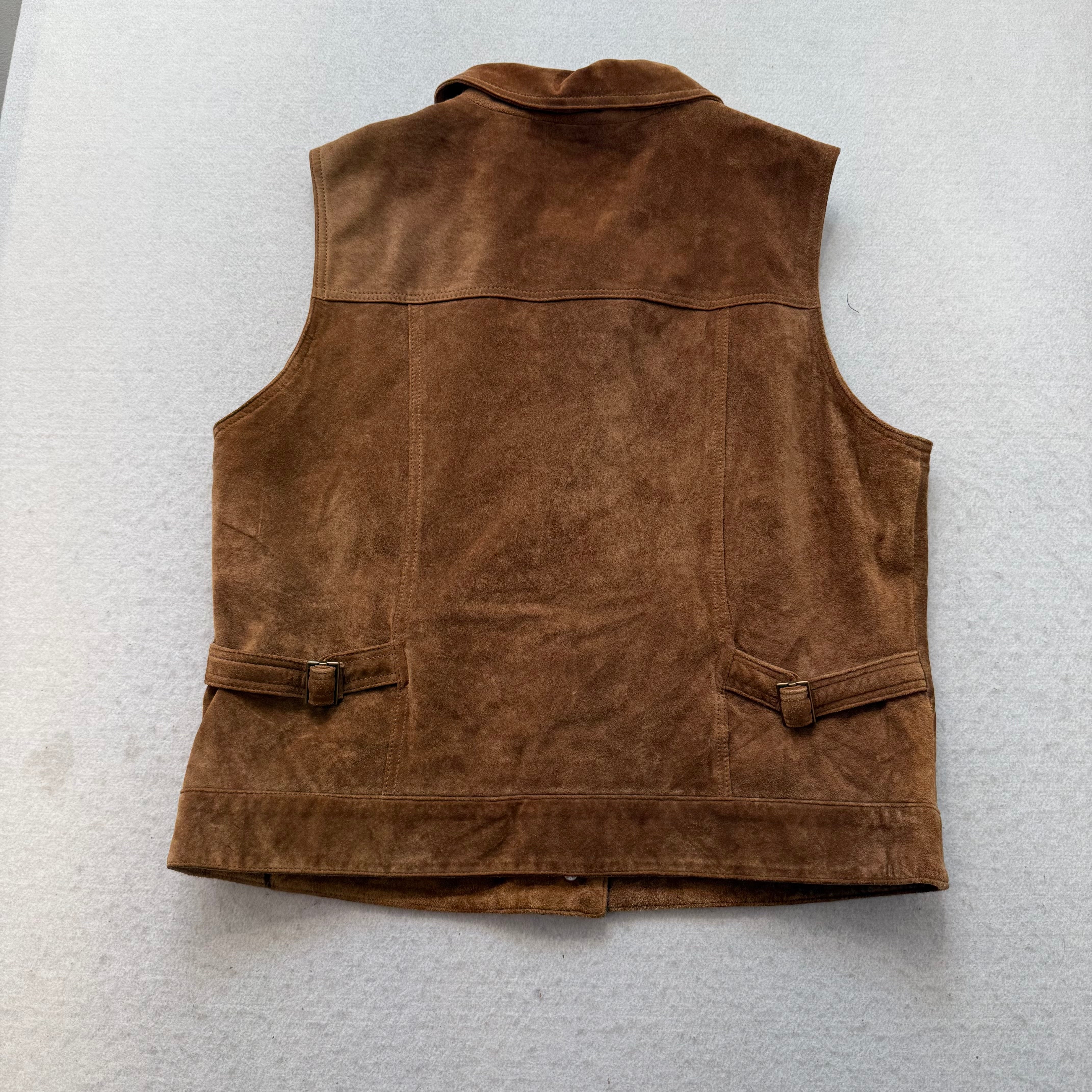 Eddie Bauer Women's Brown Seattle Suede Button Up Vest Slant Pockets Y2K Size M