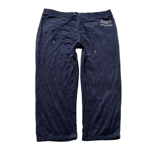 Juicy Couture Women's Navy Blue Velour Track Pant Drawstring Pockets Size XL