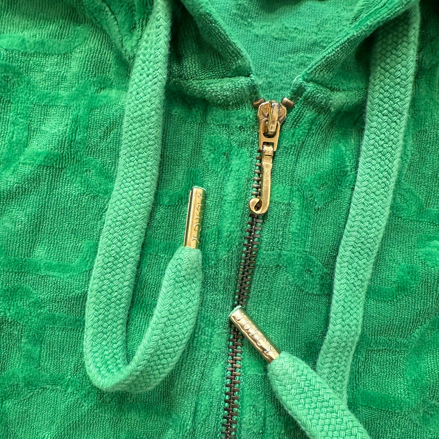 Juicy Couture Women's Kelly Green Velour Zip Up Hoodie Kangaroo Pockets Size M