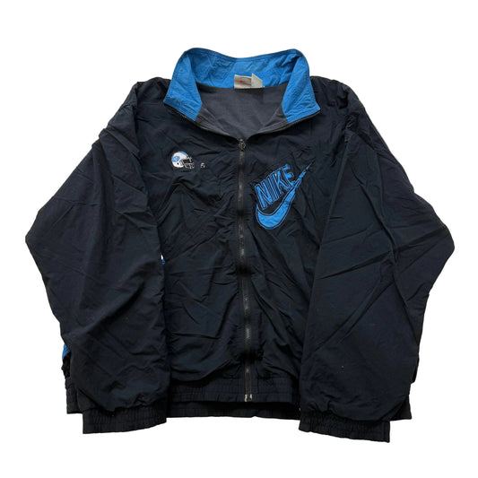 Nike Men Black Blue Polyester Blend Zip Up Windbreaker Jacket Swoosh Logo Size L