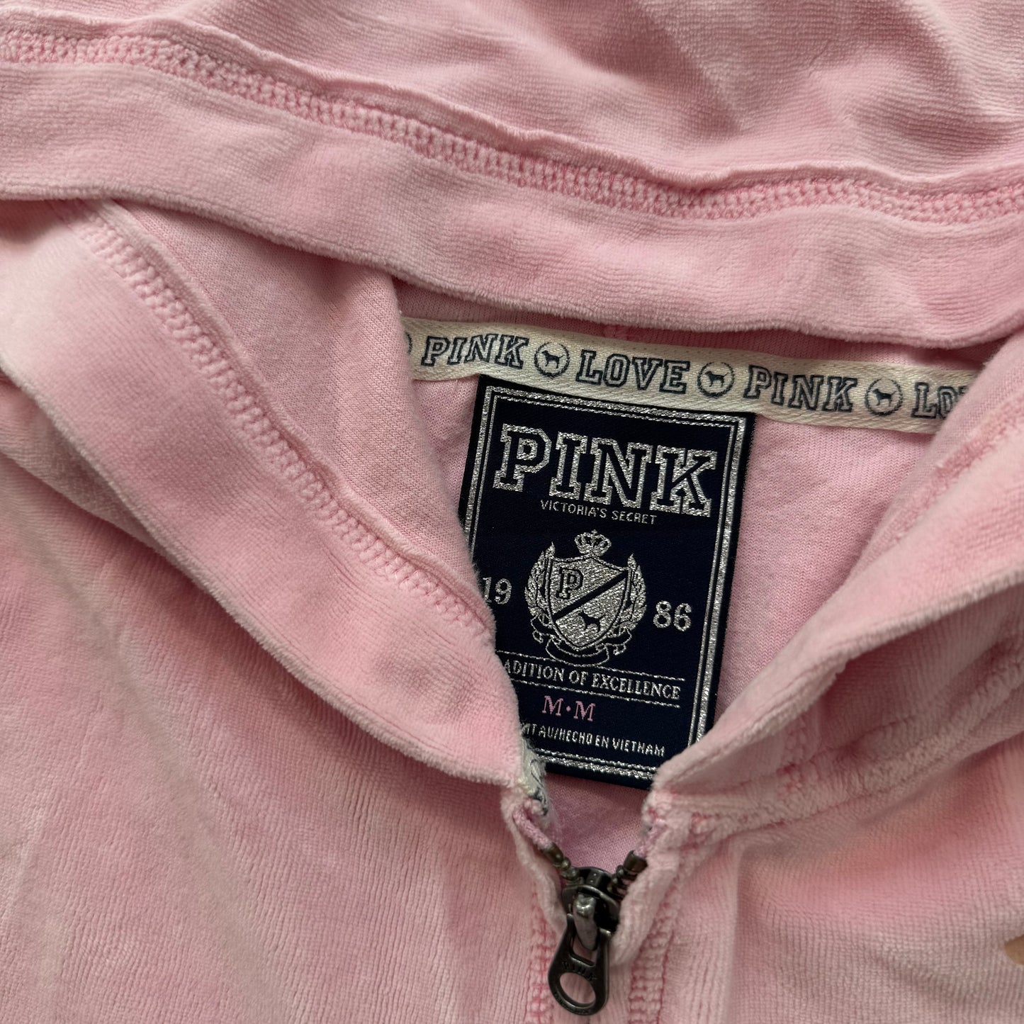 PINK Victoria's Secret Women's Light Pink Zip Up Hoodie Sequin Heart Logo Size M