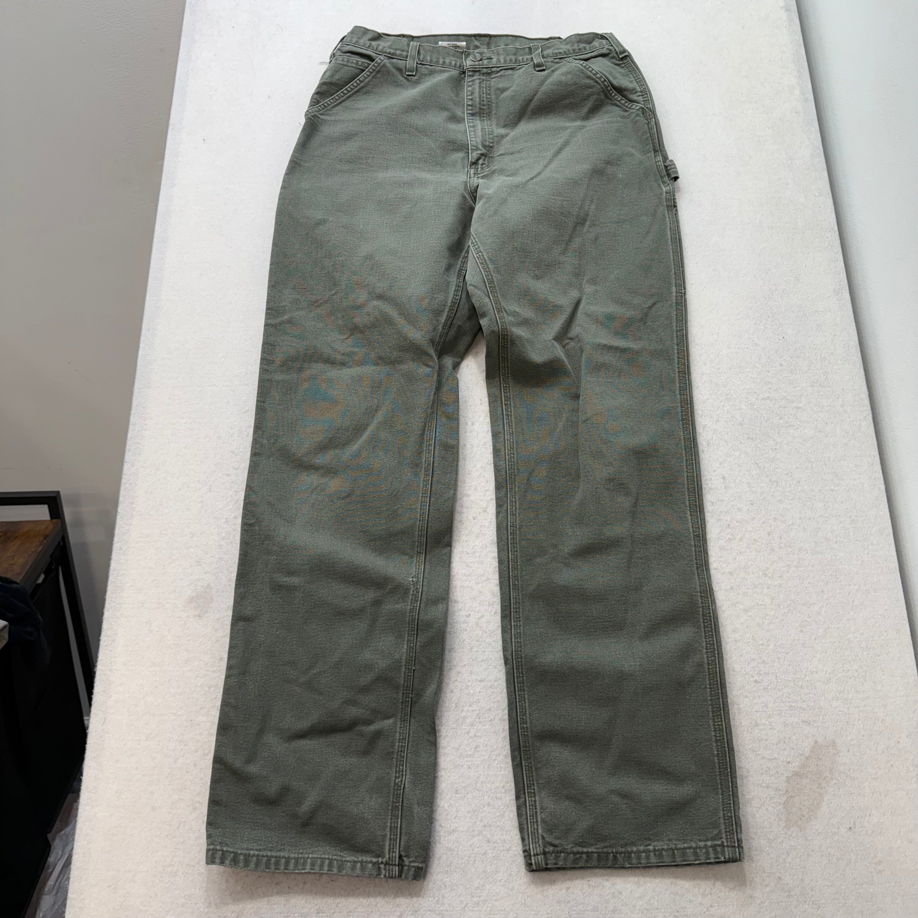 Carhartt B11 Men's Olive Straight Washed Duck Work Pants Dungaree Fit Size 34x36