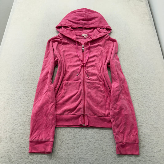 Juicy Couture Women's Pink Terry Cloth Zip-Up Hoodie Crown Crest Graphic Size L