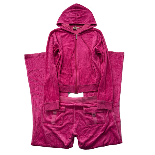 Vintage Juicy Couture Women's Pink Velour Tracksuit Set Hoodie & Pant Size L