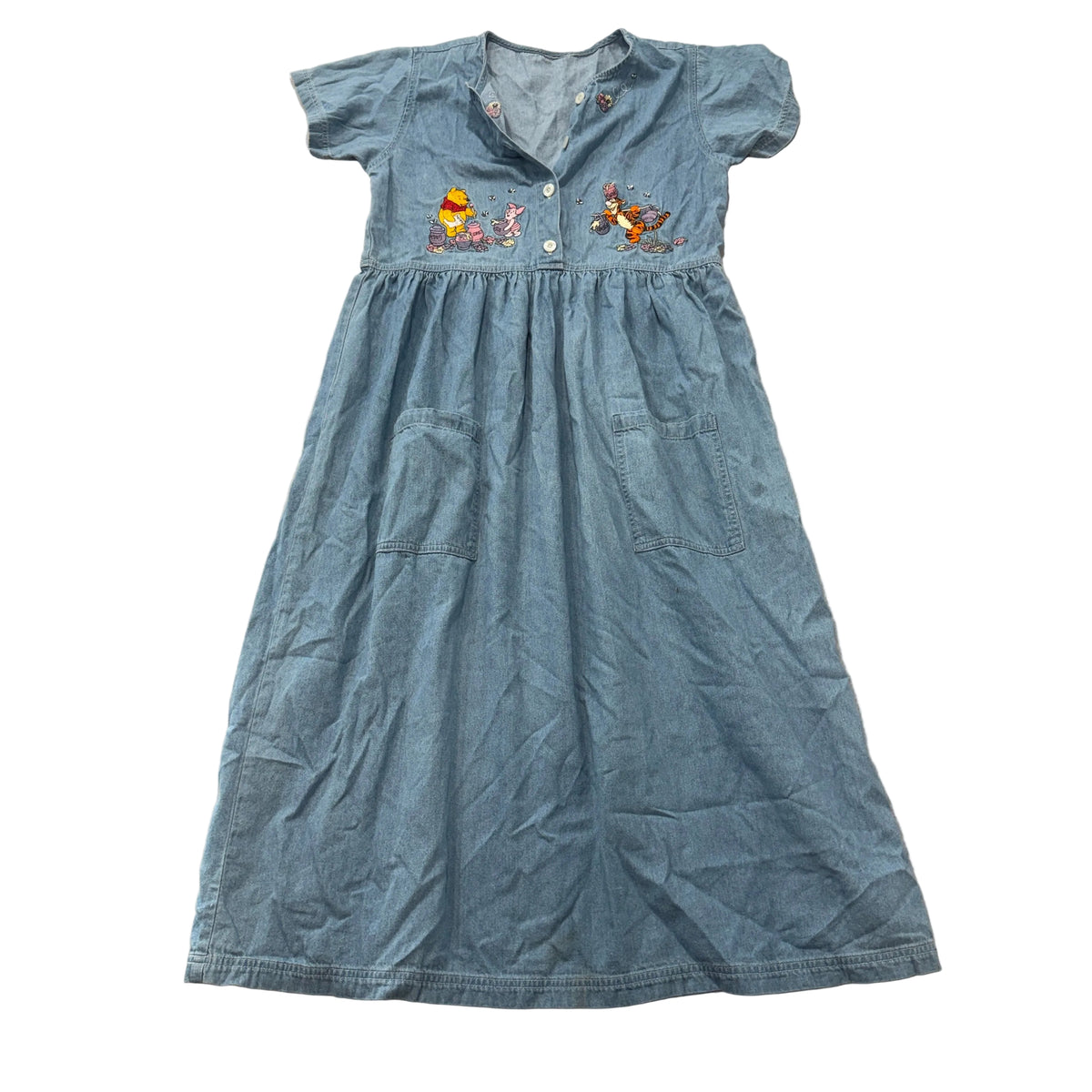 Winnie The Pooh Embroidered Chambray Denim Dress Size L photo 1