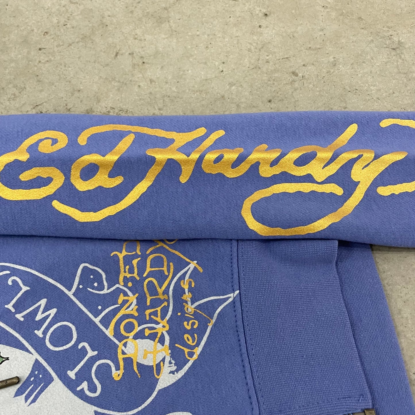 ED HARDY “Free Bird” BLUE CROPPED ZIP UP HOODIE - Clean Curriculums 