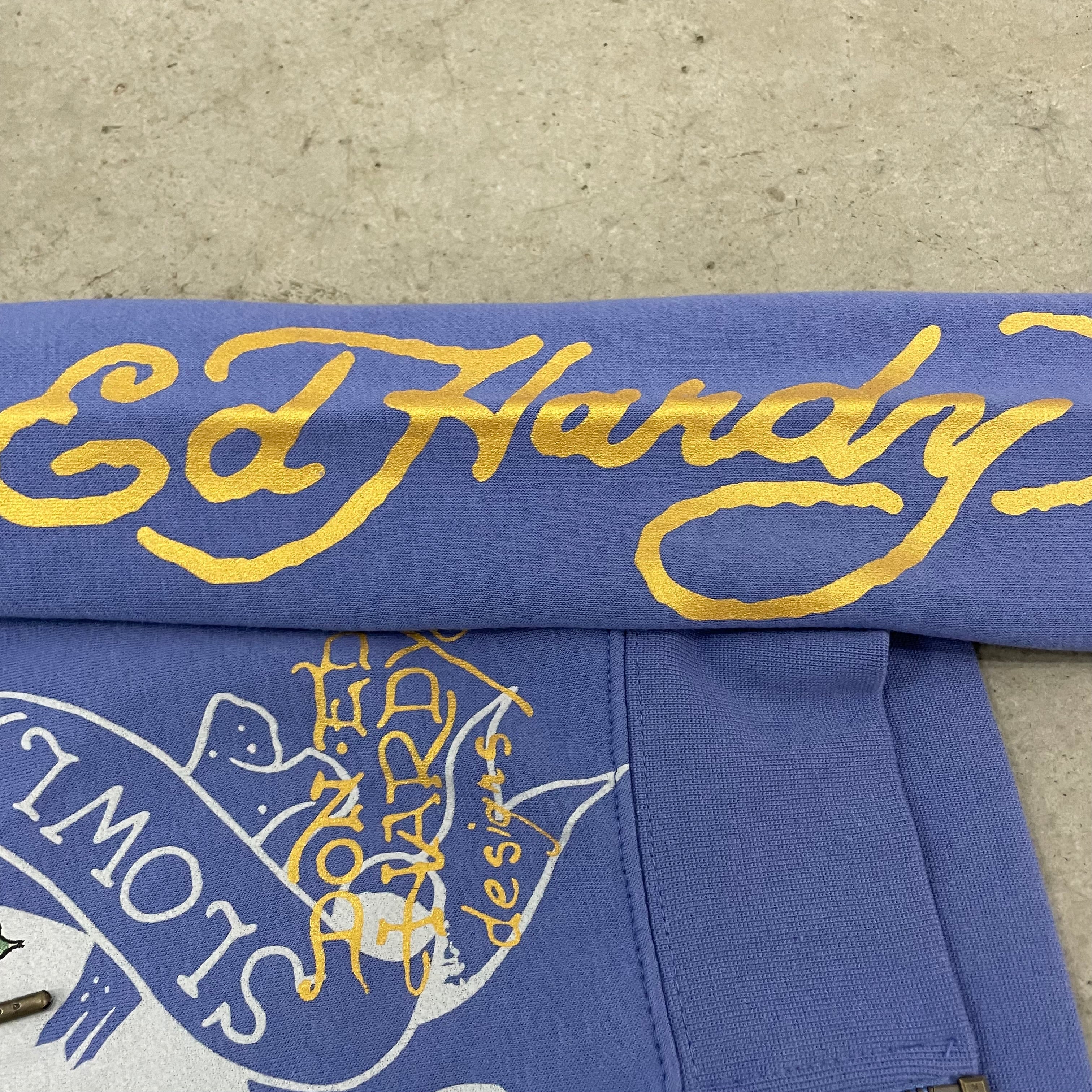 ED HARDY “Free Bird” BLUE CROPPED ZIP UP HOODIE
