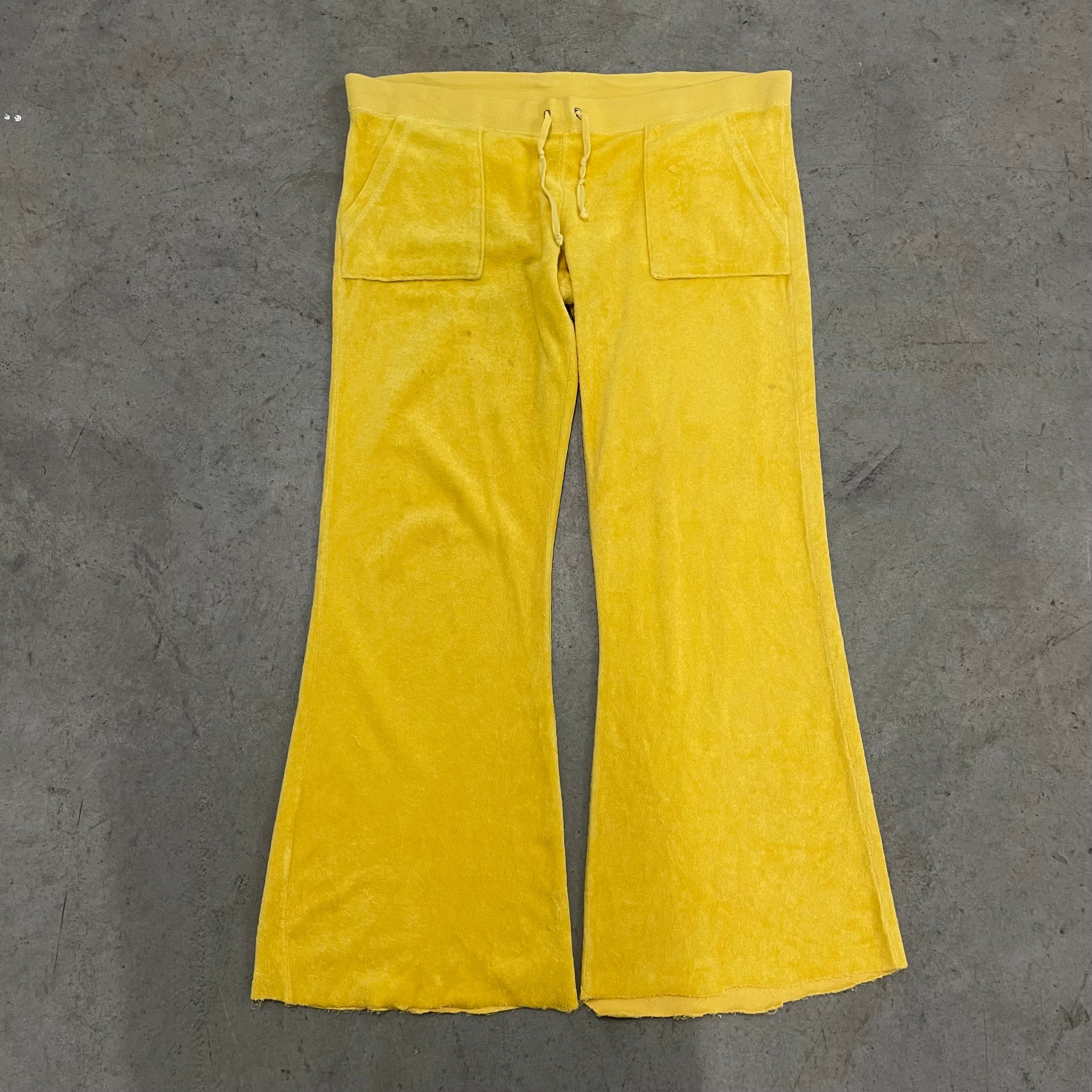 Vintage Juicy Couture Snap Pockets Terry Cloth yellow flared pants size M