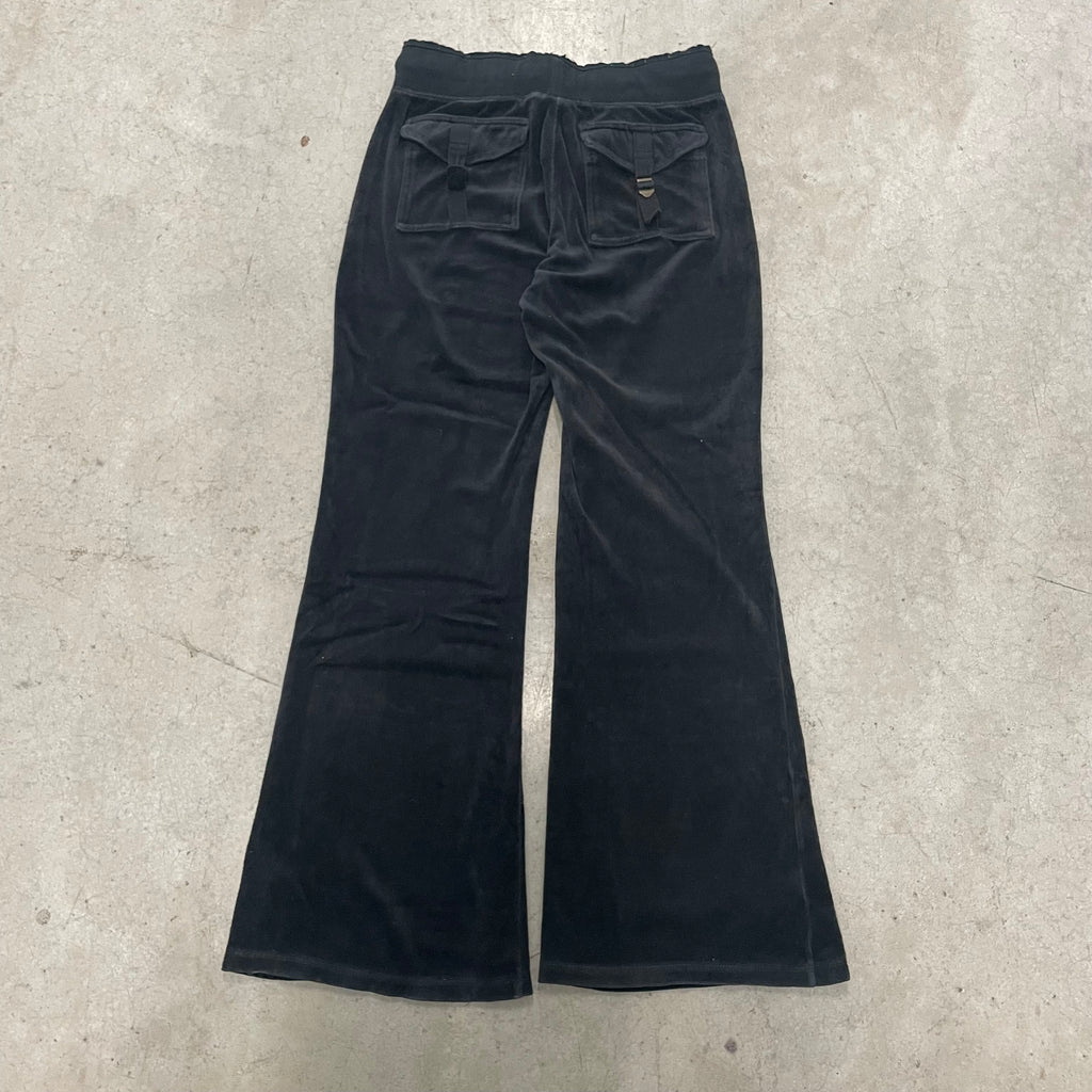 Black Velour Juicy Couture Flared Pants w/ RARE BACK POCKETS Size Small