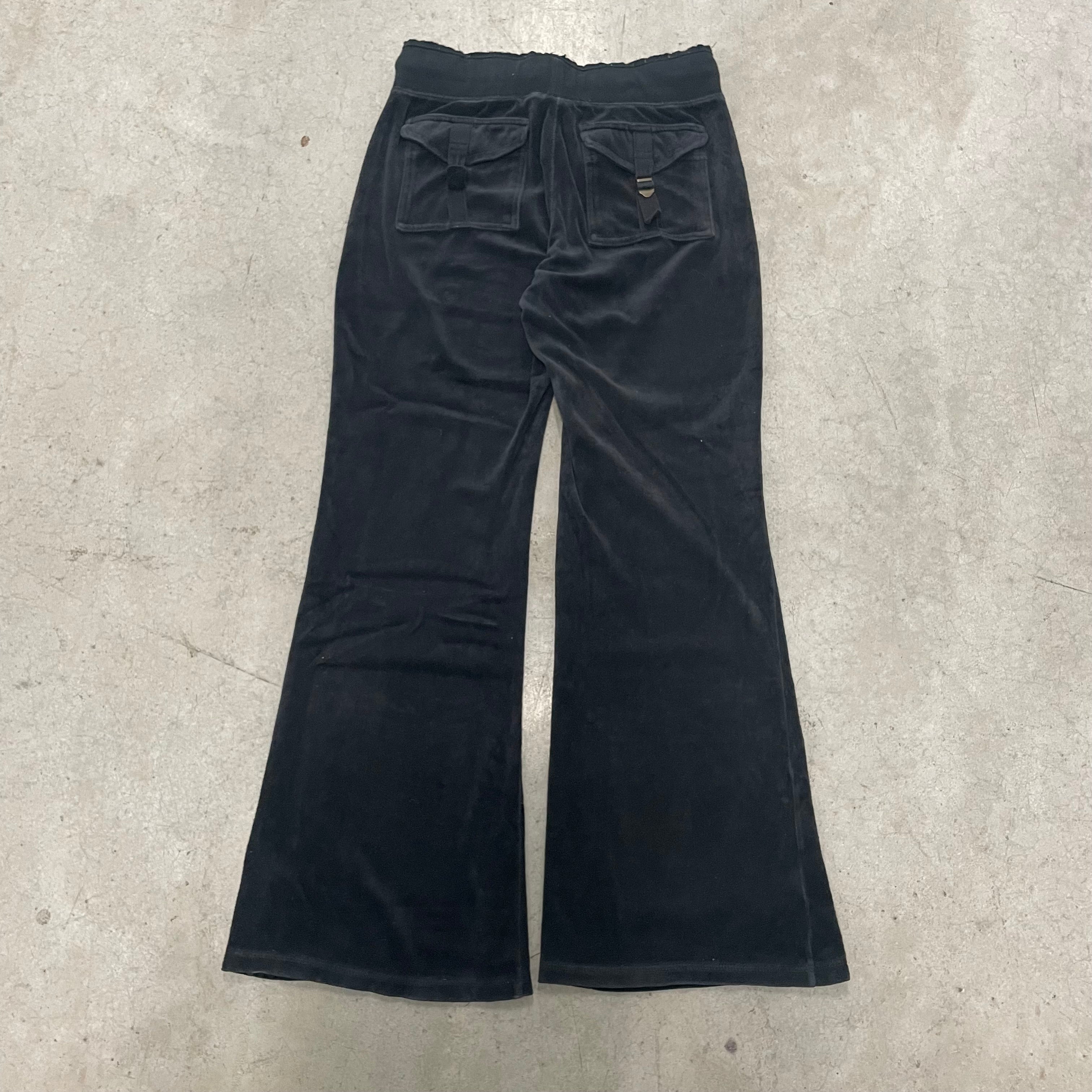 Black Velour Juicy Couture Flared Pants w/ RARE BACK POCKETS Size Small